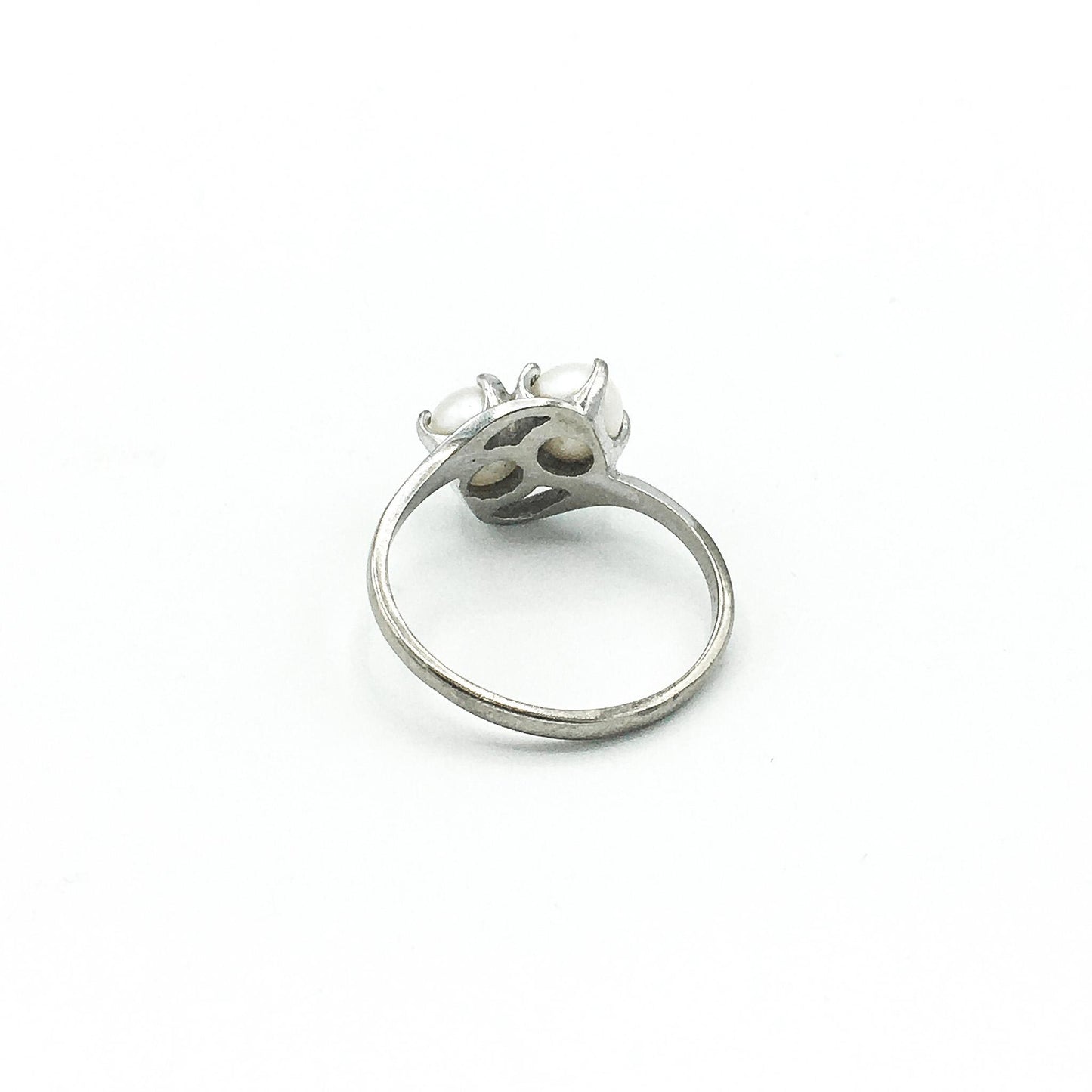 Vintage 10K White Gold Twin Pearl Ring, Size 7