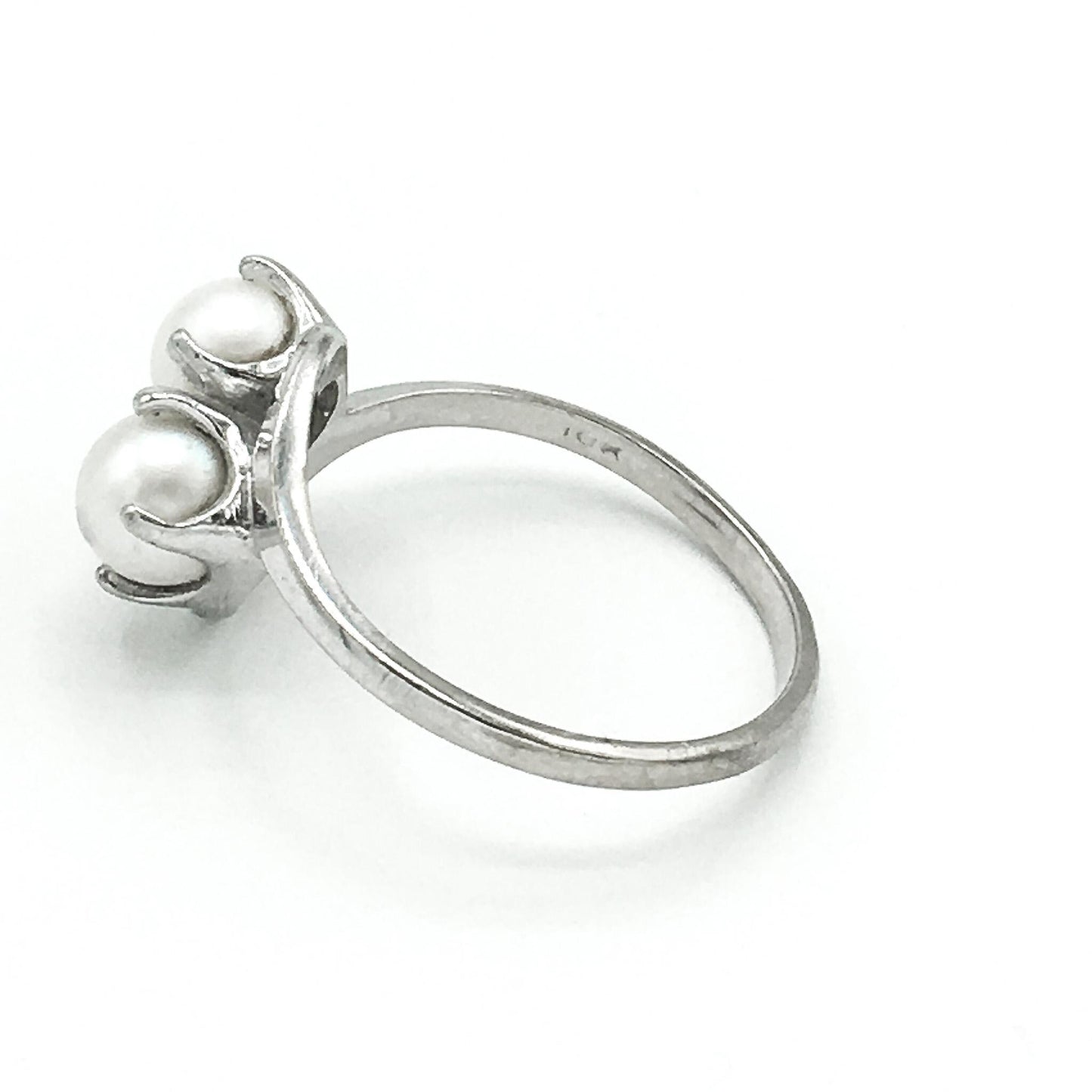 Vintage 10K White Gold Twin Pearl Ring, Size 7