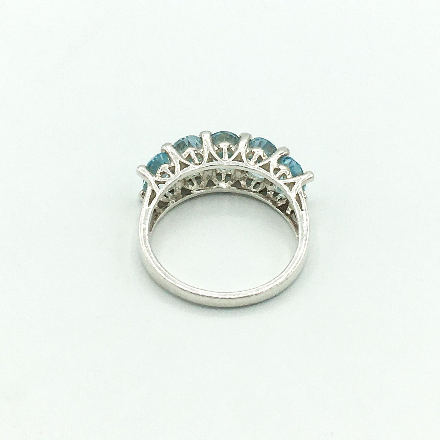 925 Sterling Silver Blue Topaz Five Stone Ring, Size 7.75