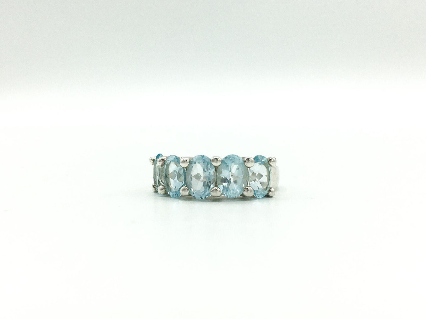 925 Sterling Silver Blue Topaz Five Stone Ring, Size 7.75