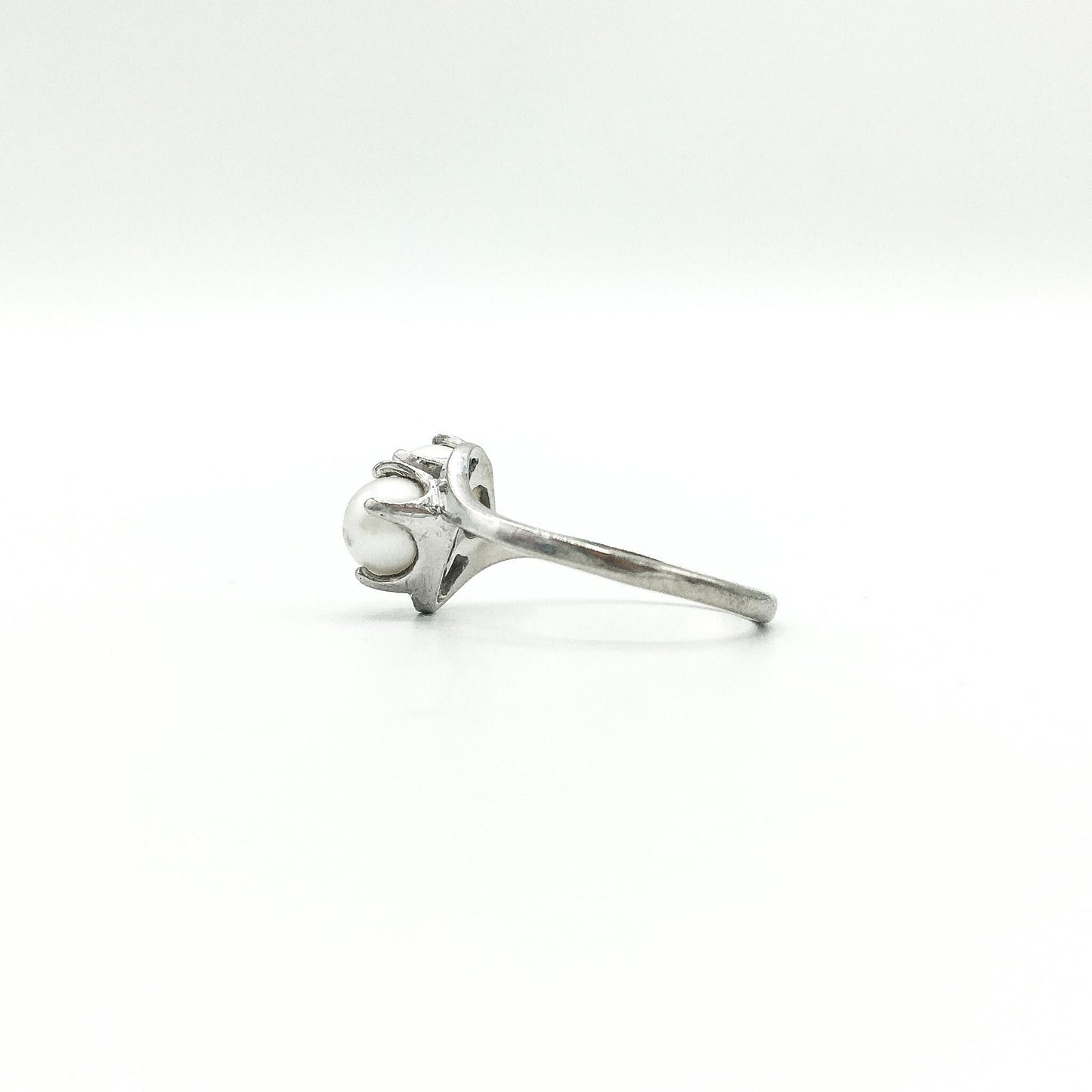 Vintage 10K White Gold Twin Pearl Ring, Size 7