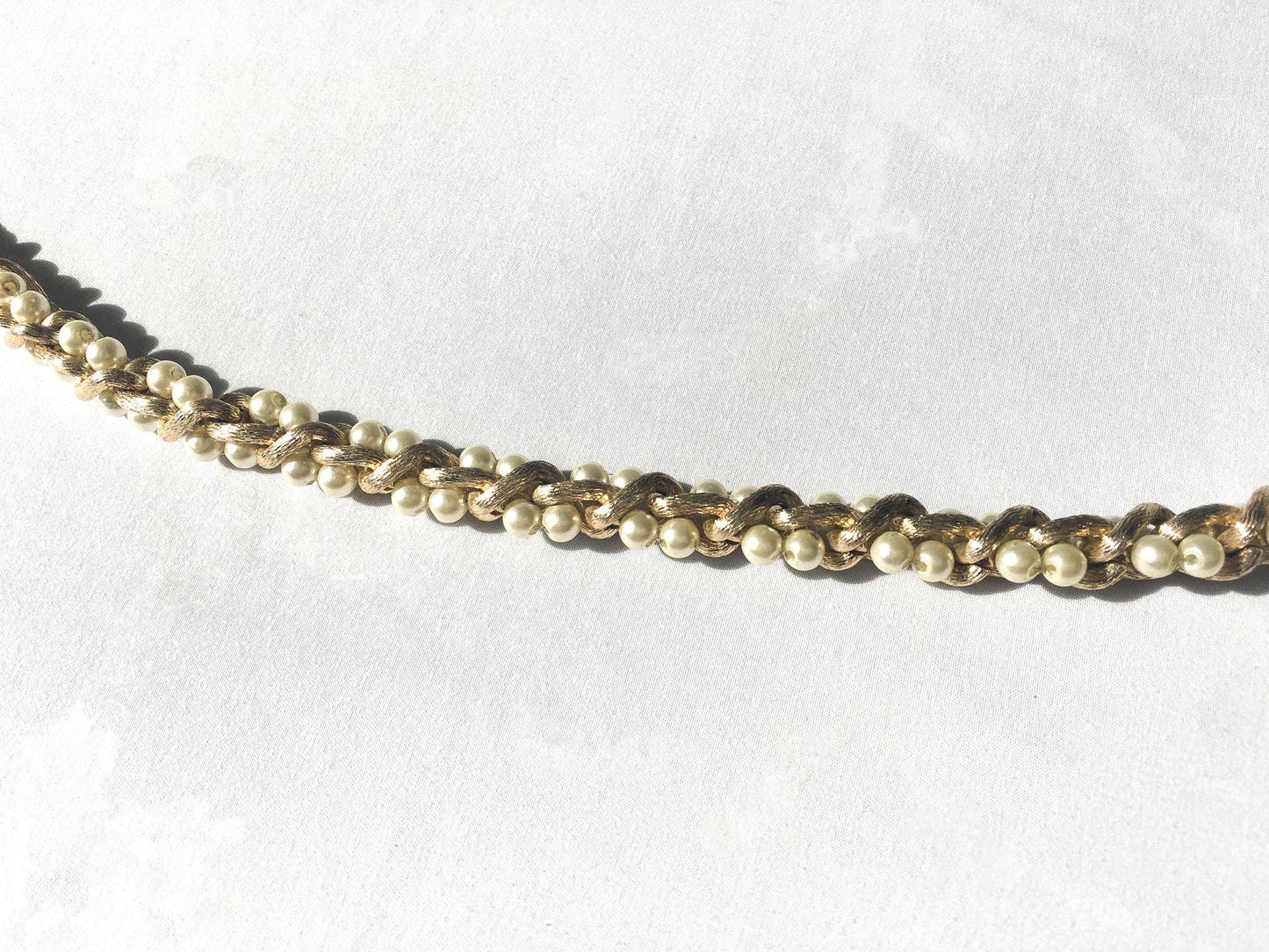 Vintage Faux Pearl and Gold Toned Knotted Chain Belt, Vintage Art Deco Style Belt
