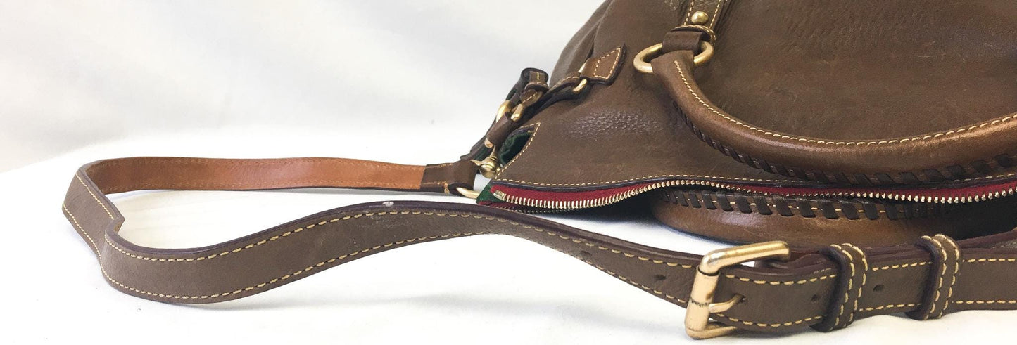 Vintage Dooney and Bourke Brown Florentine Buckle Large Leather Satchel, Vintage Dooney Handbag