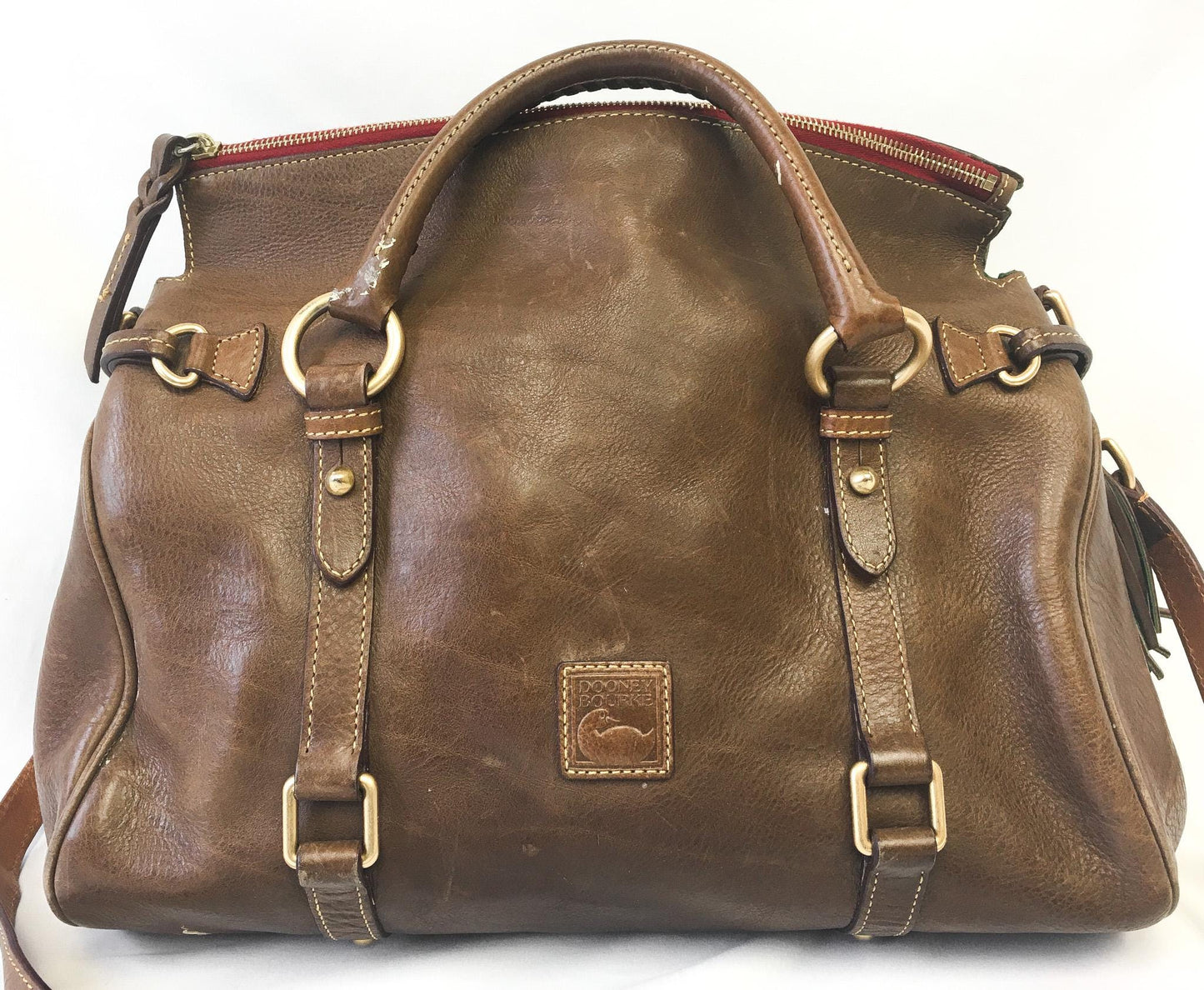 Vintage Dooney and Bourke Brown Florentine Buckle Large Leather Satchel, Vintage Dooney Handbag