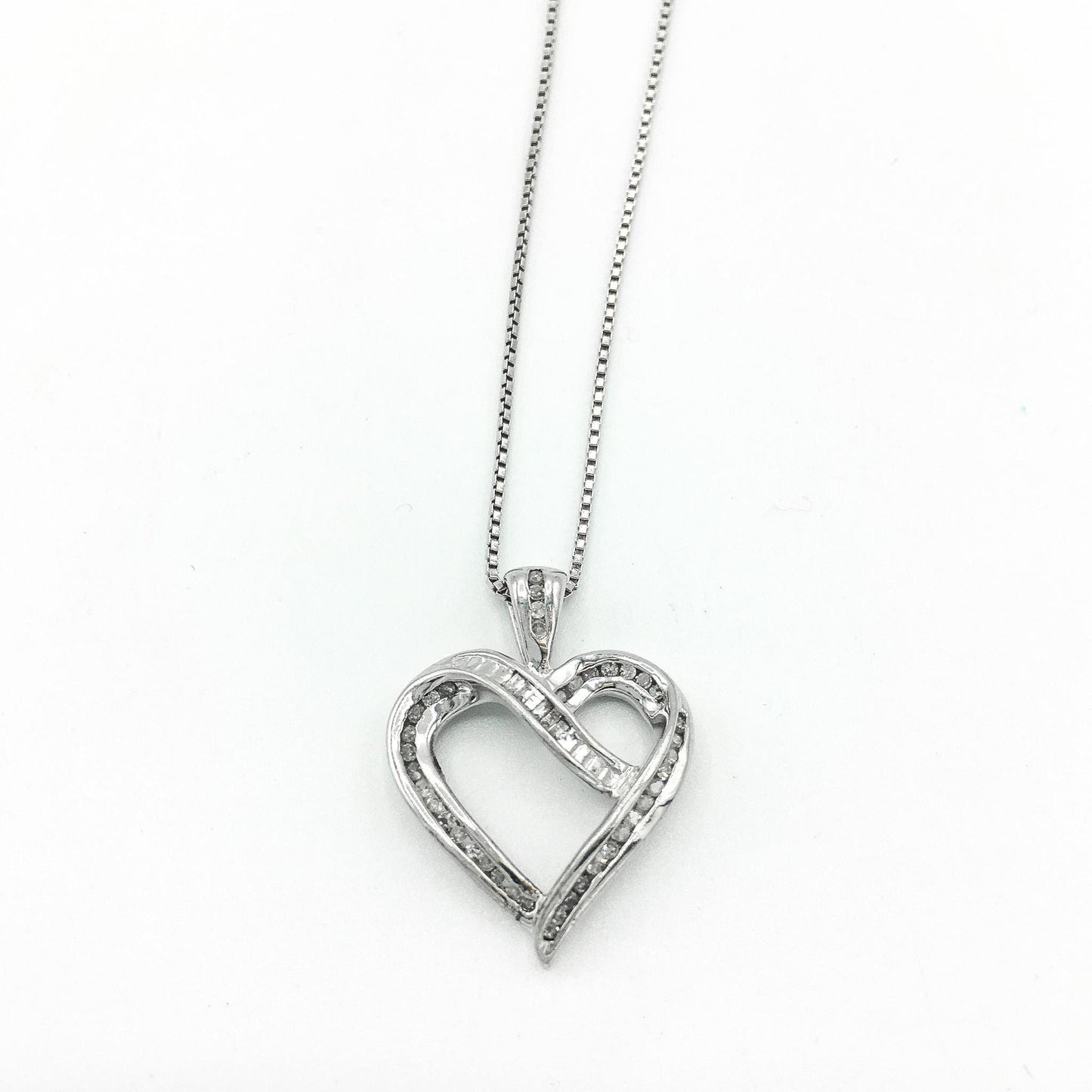 925 Genuine Diamond Heart Pendant with 925 Box Chain 18# Necklace