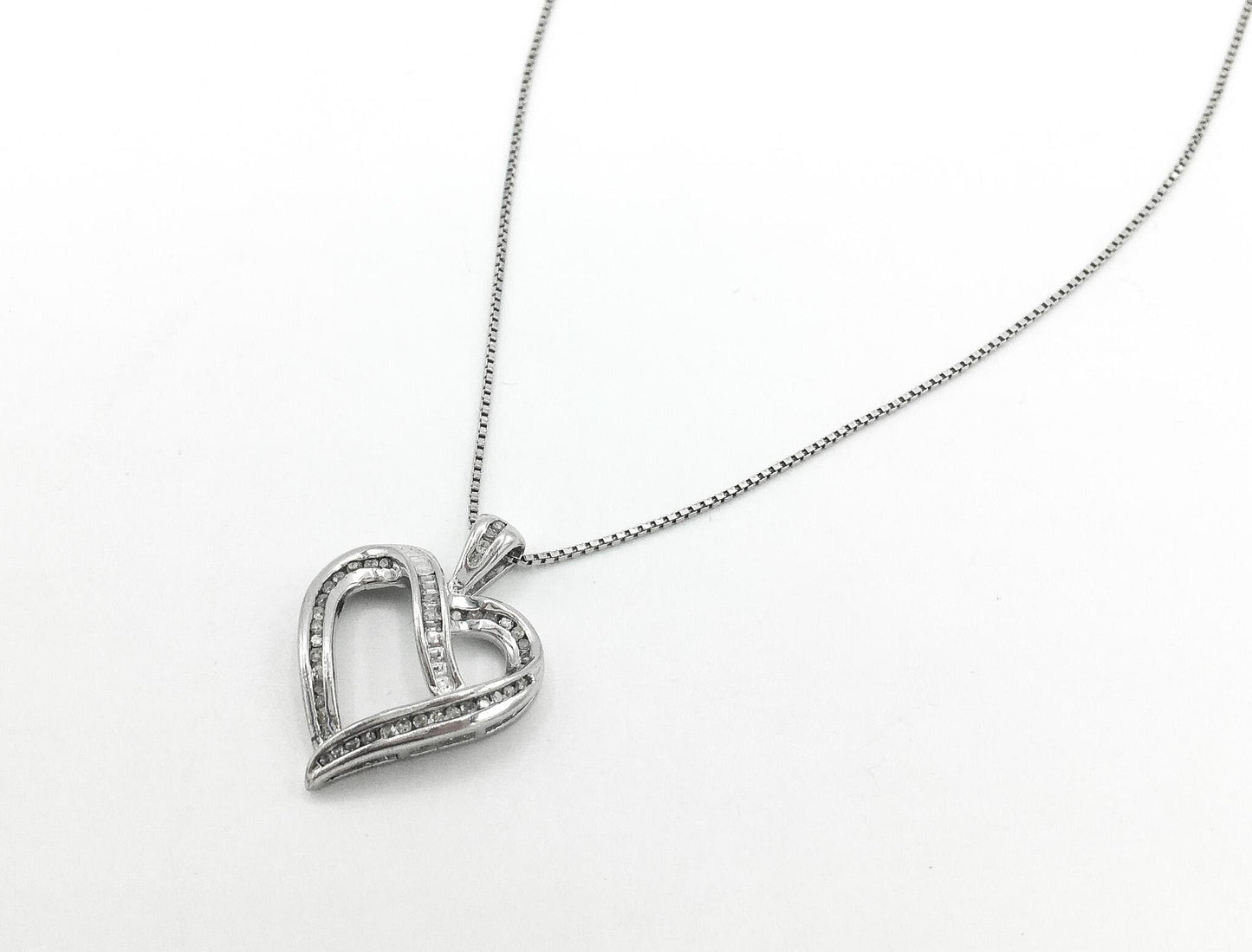 925 Genuine Diamond Heart Pendant with 925 Box Chain 18# Necklace