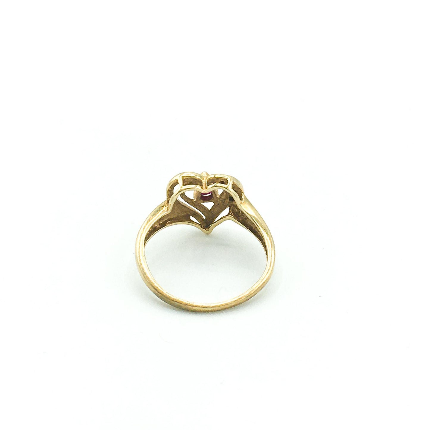 10K Pear Shaped Ruby and Diamond Heart Ring, Size 5