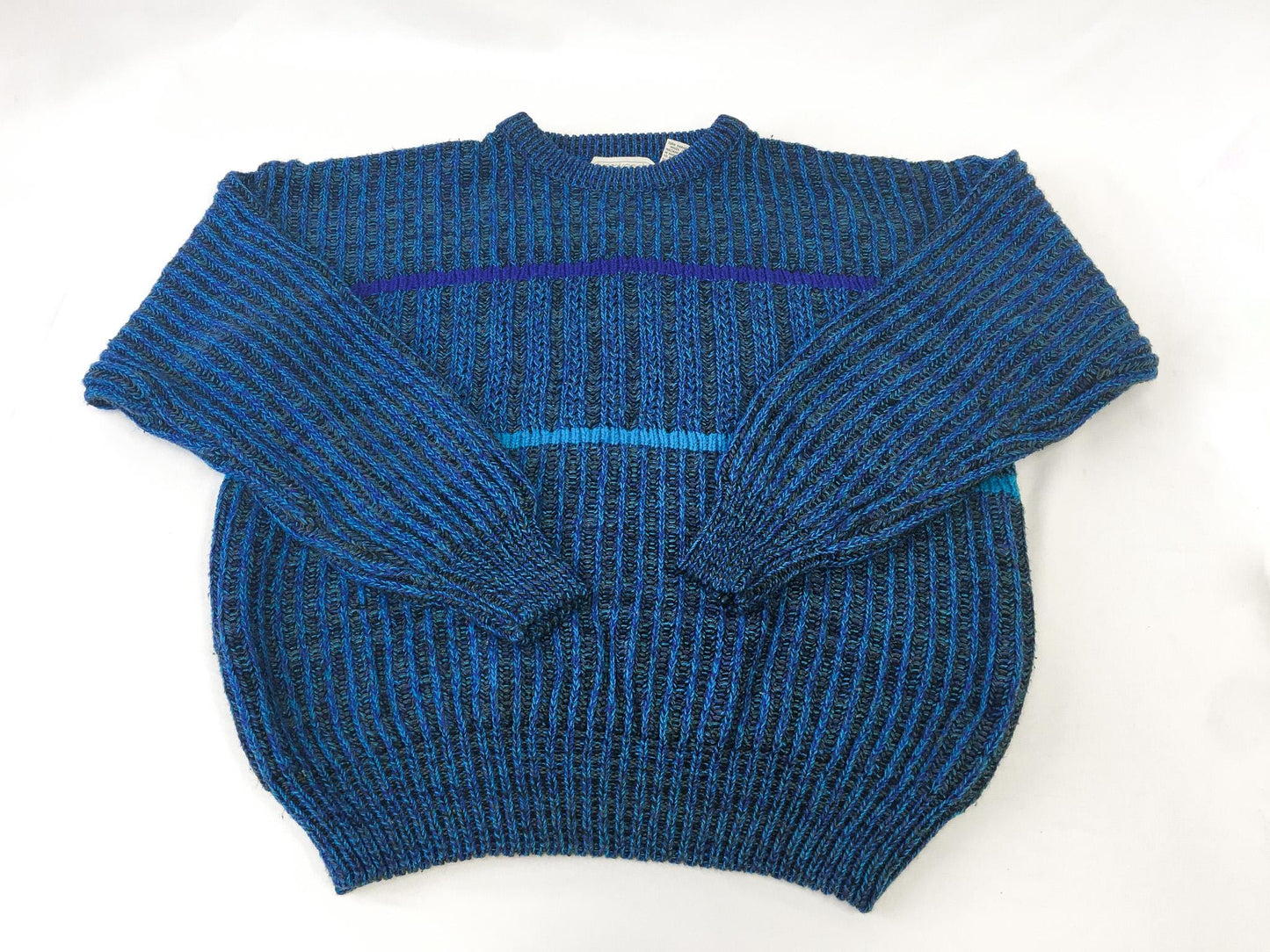 Vintage 90s Weekends in California Blue and Purple Striped Knit Sweater, Men's Sz. L, Vintage Grandpa Sweater