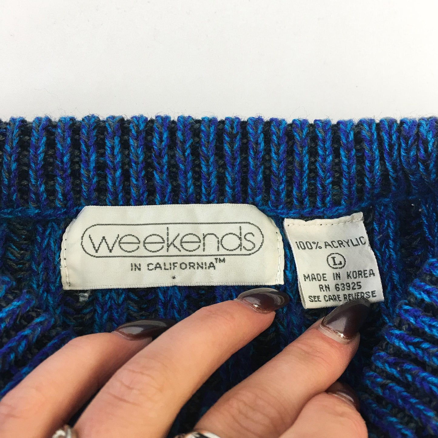 Vintage 90s Weekends in California Blue and Purple Striped Knit Sweater, Men's Sz. L, Vintage Grandpa Sweater
