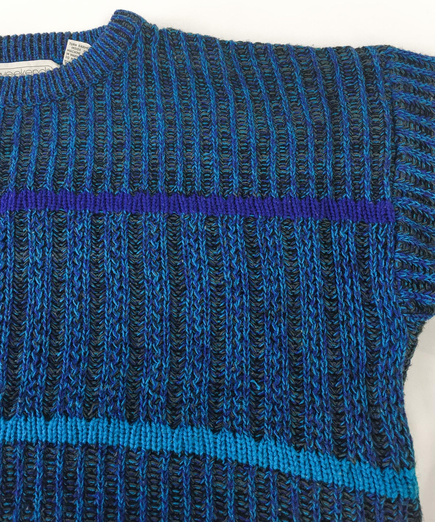 Vintage 90s Weekends in California Blue and Purple Striped Knit Sweater, Men's Sz. L, Vintage Grandpa Sweater