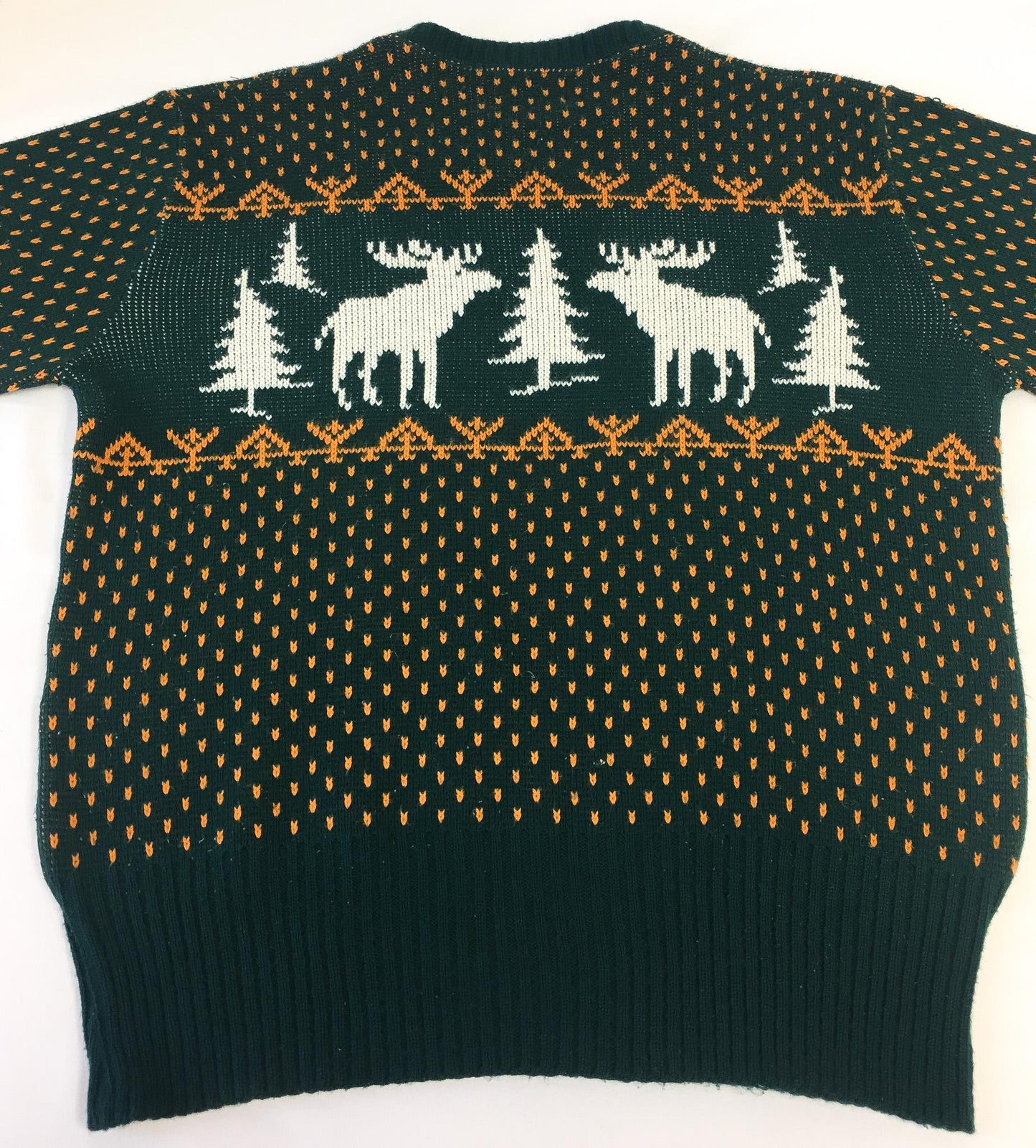 Vintage 60s Jersild Green and Gold Reindeer Fair Isle Sweater, Sz. L, Vintage Christmas Holiday Sweater