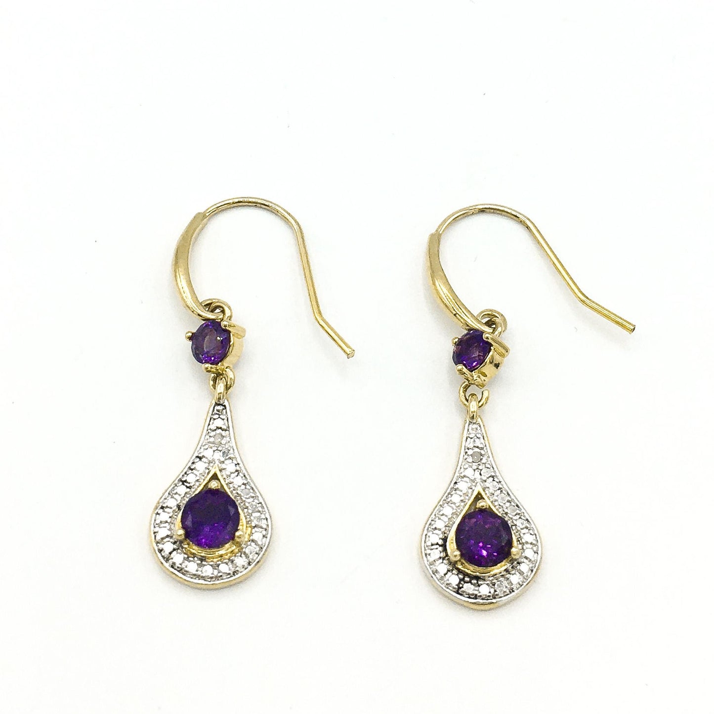 African Purple Amethyst and White Sapphire Teardrop Dangle Earrings