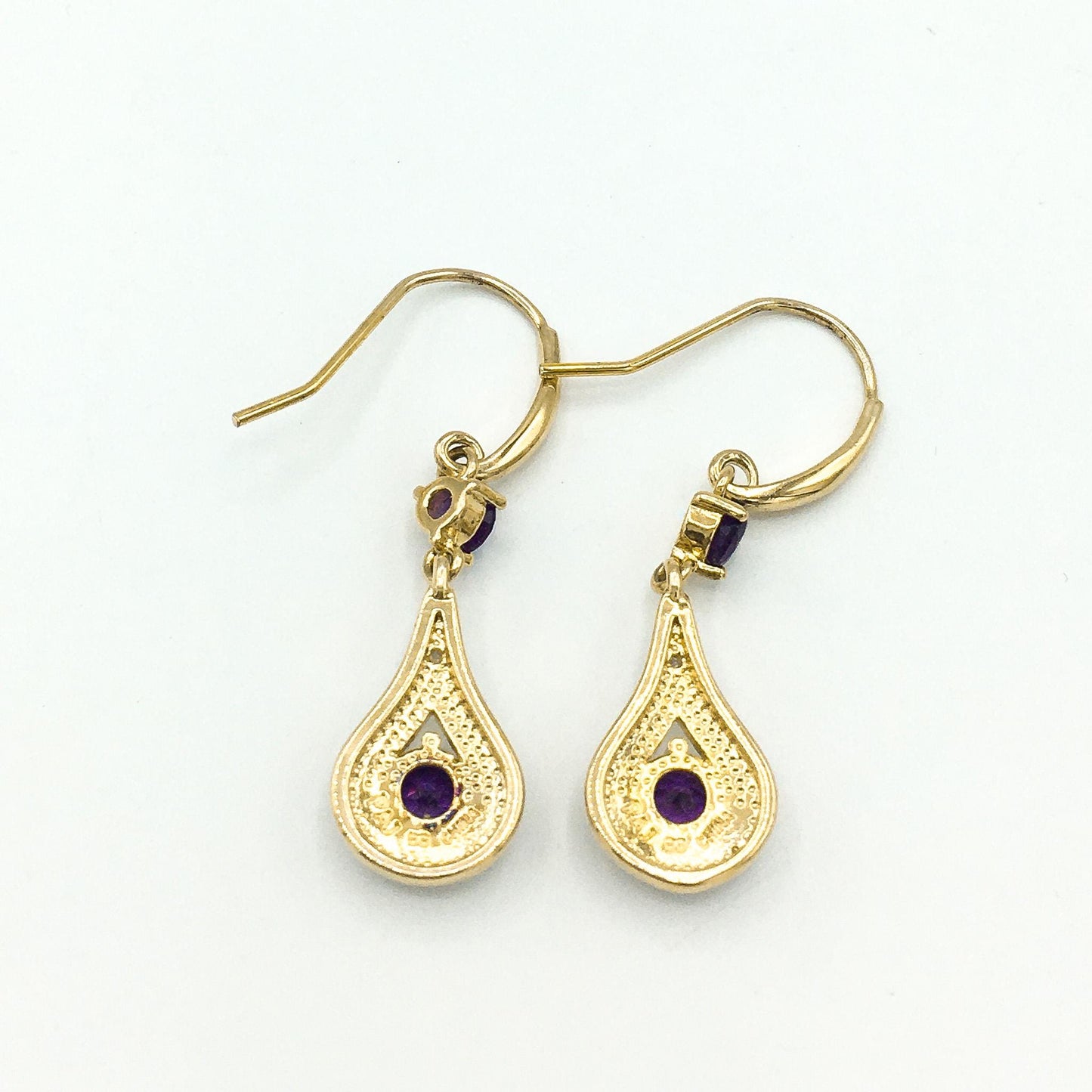 African Purple Amethyst and White Sapphire Teardrop Dangle Earrings