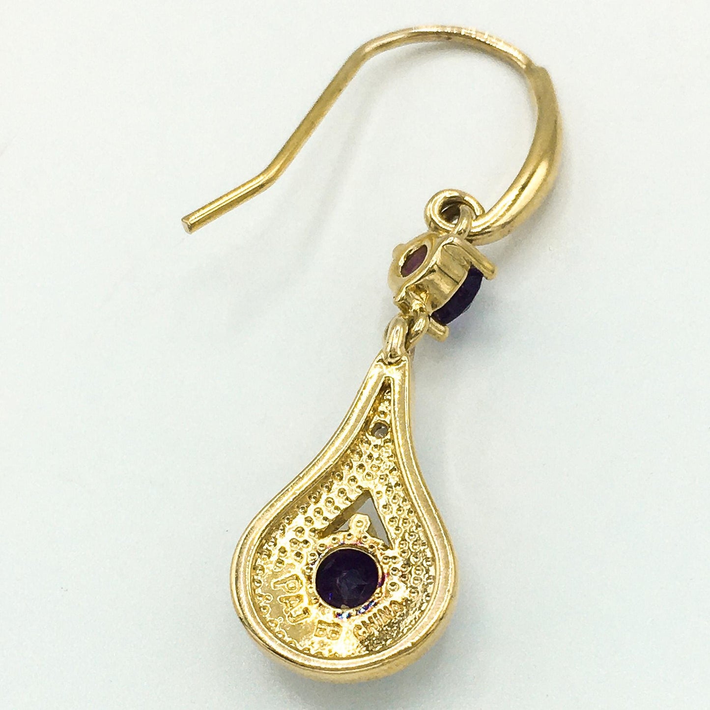 African Purple Amethyst and White Sapphire Teardrop Dangle Earrings