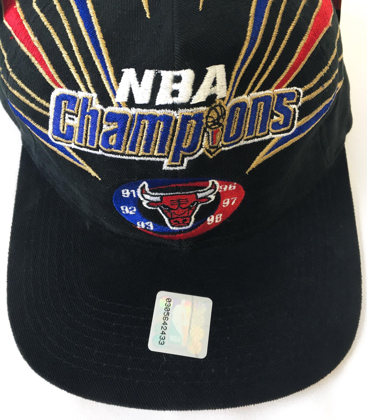 Vintage NWT 1998 Chicago Bulls Champions Black Corduroy Flatbrim Baseball Cap, Vintage 90s NBA Apparel