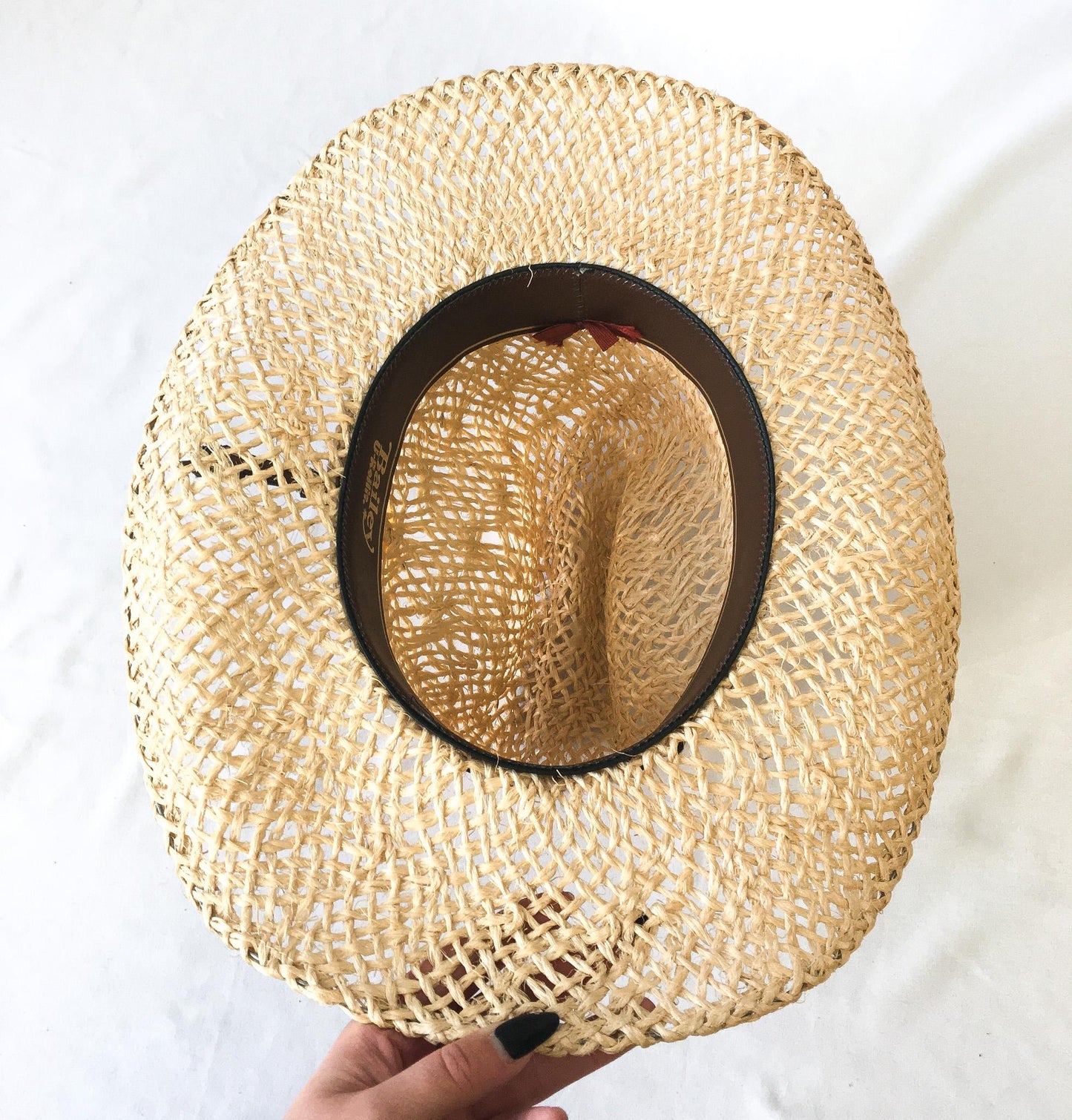 Vintage Bailey's U-Rollit Straw Hat with Feathered and Leather Woven Band, Sz. Approx, 22" Circumference Vintage Western Cowboy Hat