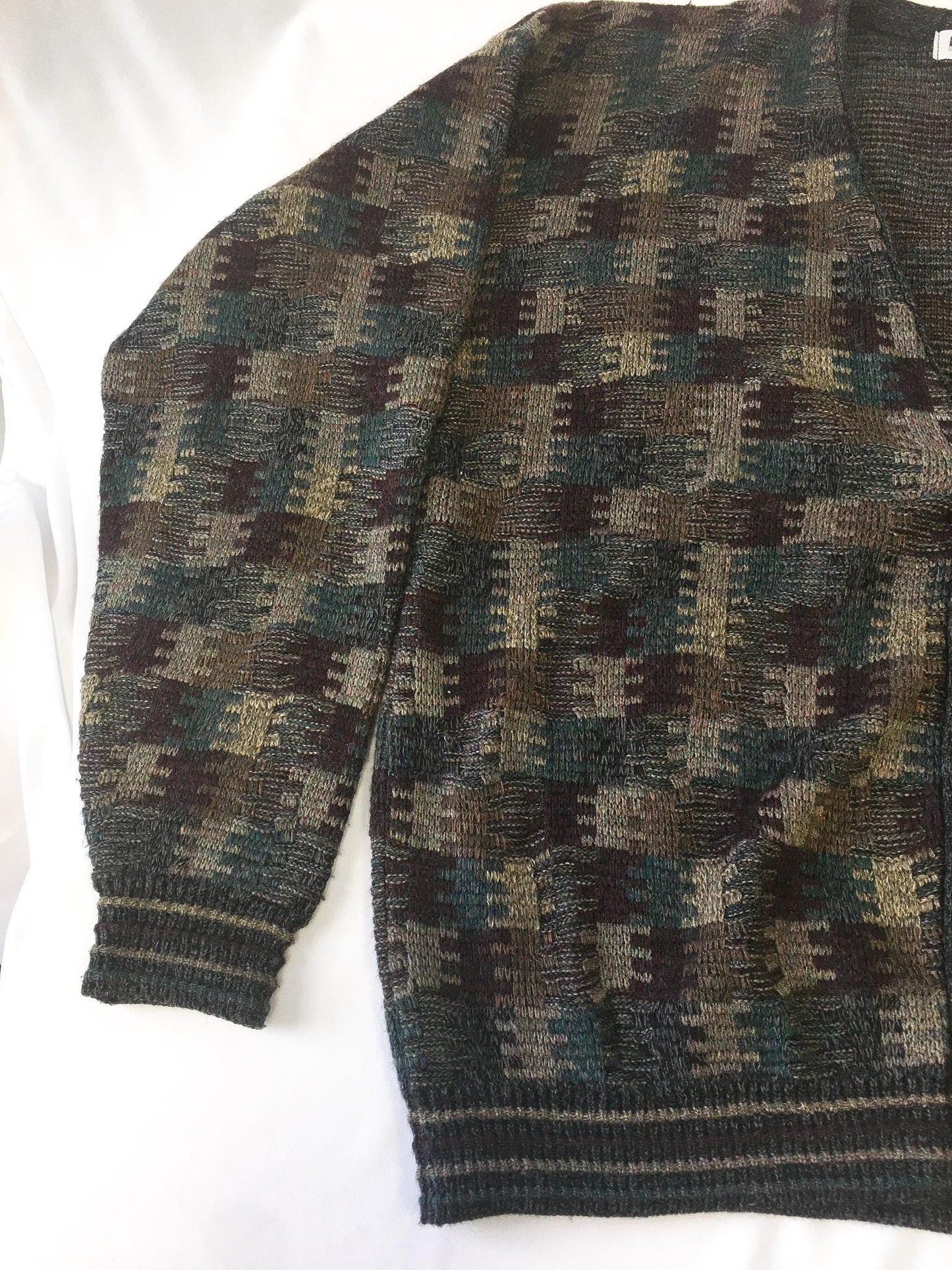 Vintage 90s Lavane Neutral Multicolor Abstract Patterned Cardigan Sweater, Sz. XL, Vintage Grandpa Sweater