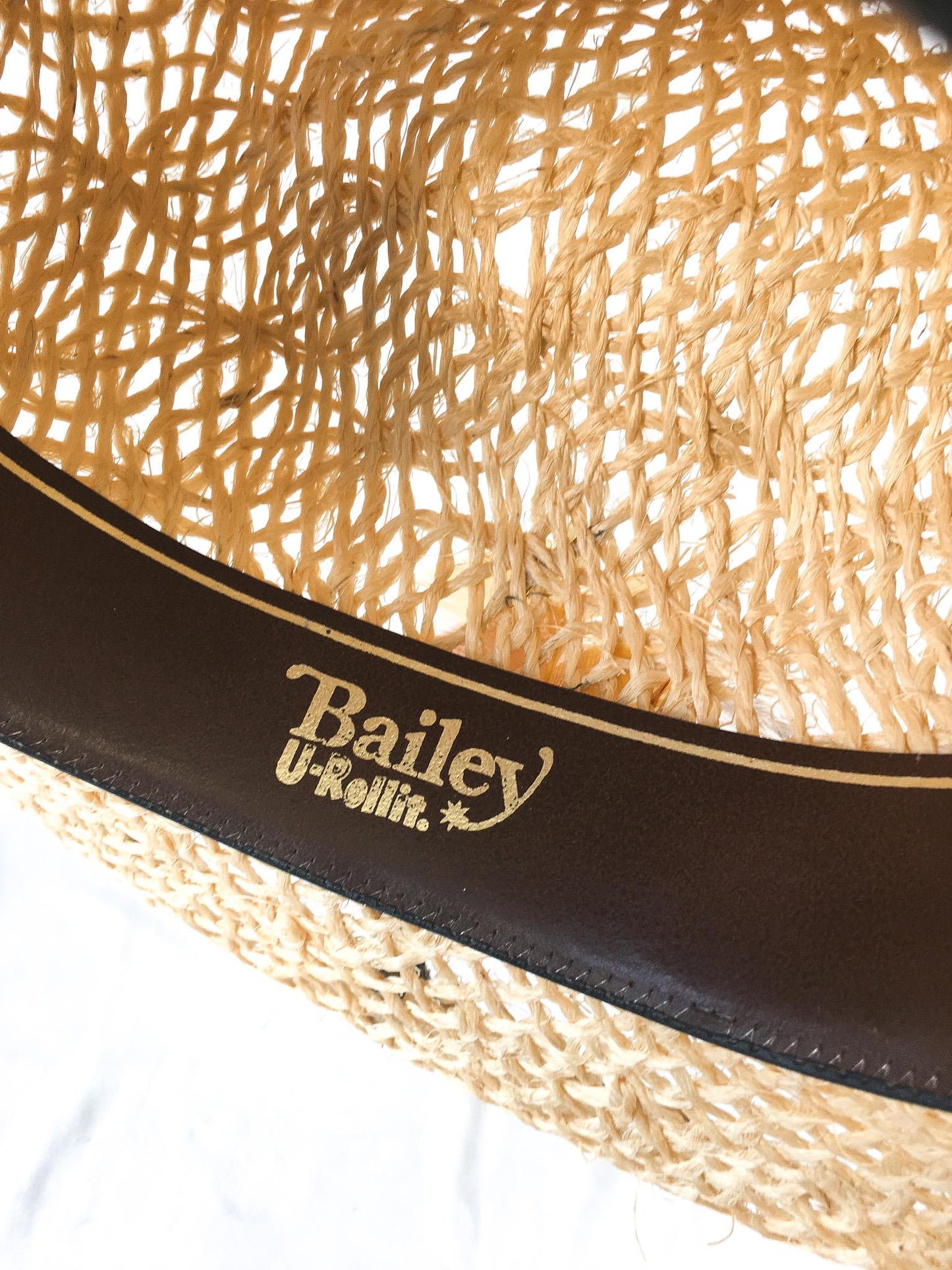 Vintage Bailey's U-Rollit Straw Hat with Feathered and Leather Woven Band, Sz. Approx, 22" Circumference Vintage Western Cowboy Hat