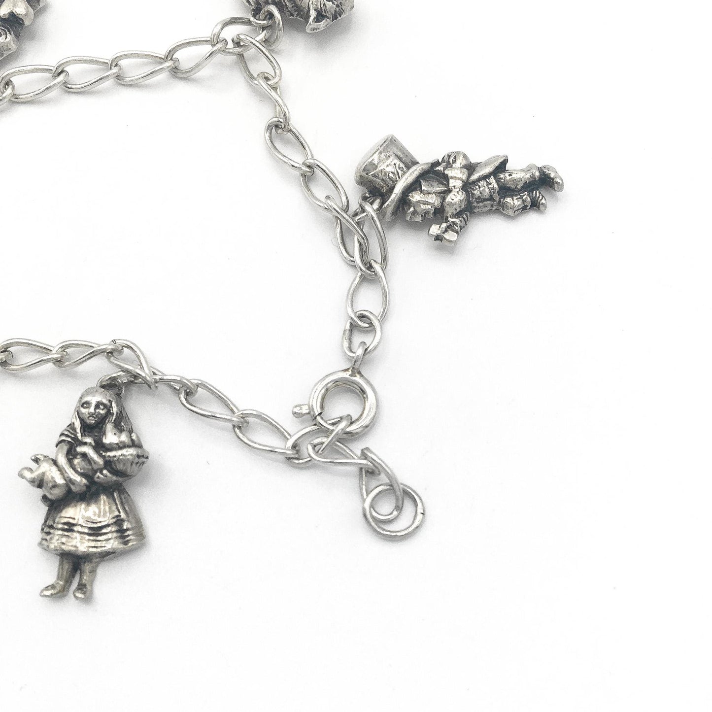 Vintage 1991 Alice in Wonderland Sterling Silver Character Charm Bracelet, 6", Vintage Disney Jewelry