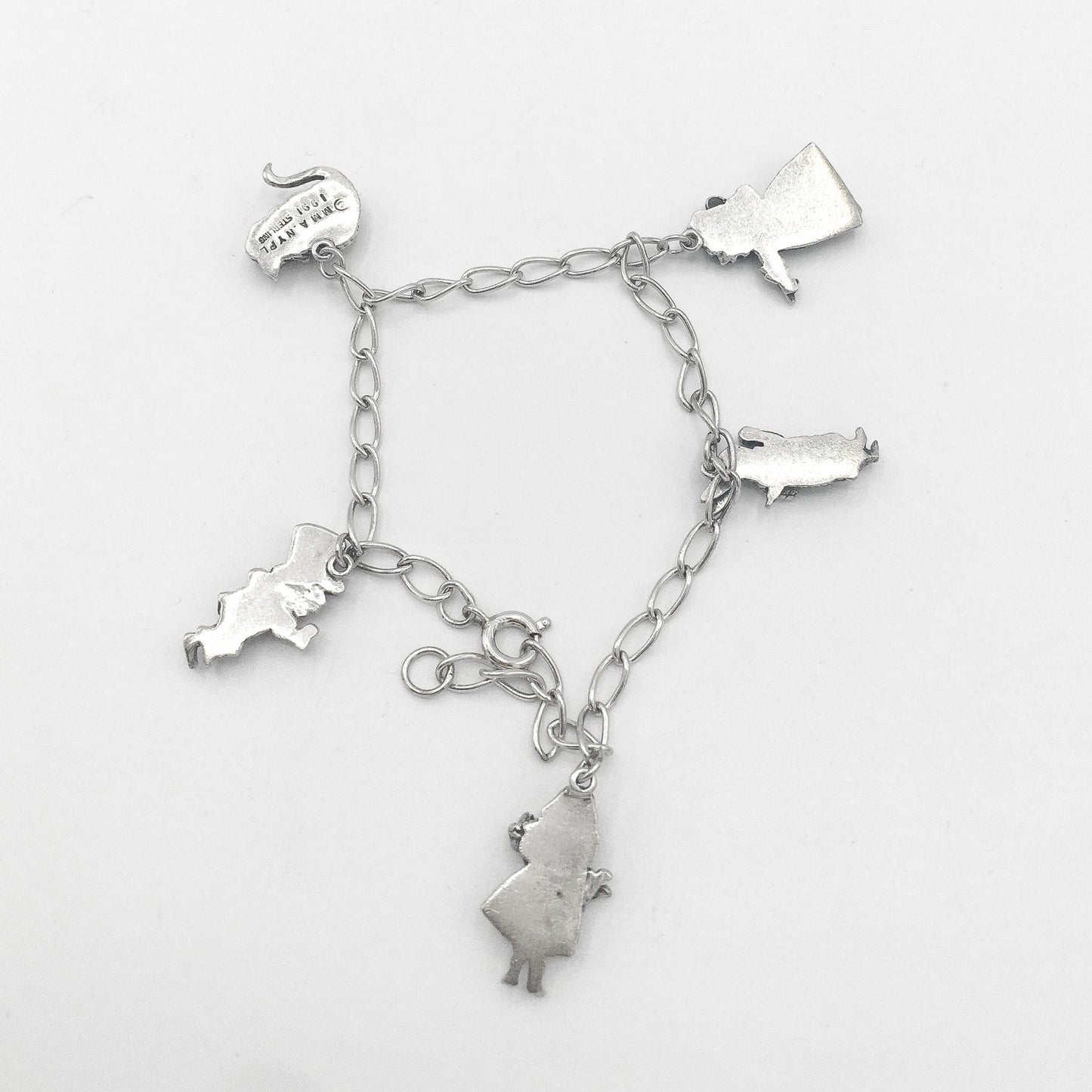 Vintage 1991 Alice in Wonderland Sterling Silver Character Charm Bracelet, 6", Vintage Disney Jewelry