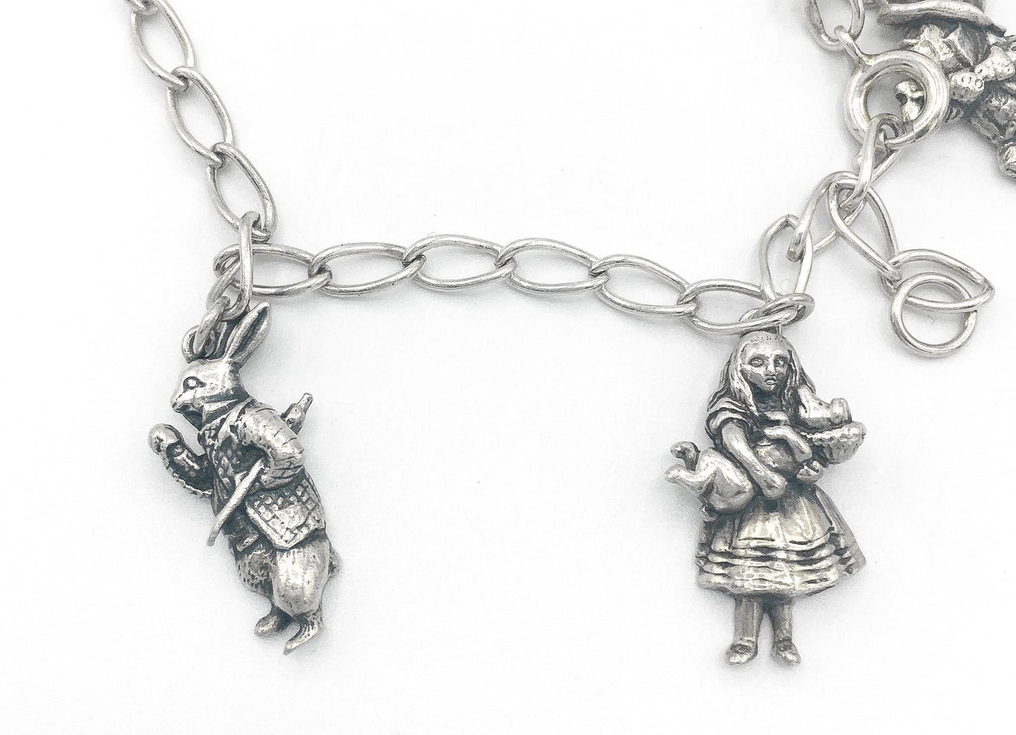 Vintage 1991 Alice in Wonderland Sterling Silver Character Charm Bracelet, 6", Vintage Disney Jewelry