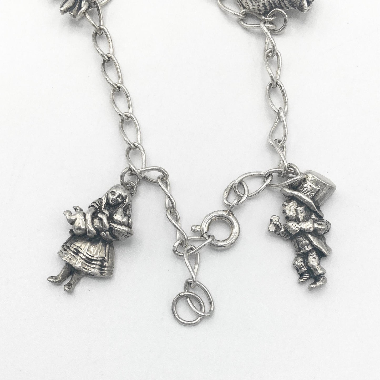 Vintage 1991 Alice in Wonderland Sterling Silver Character Charm Bracelet, 6", Vintage Disney Jewelry