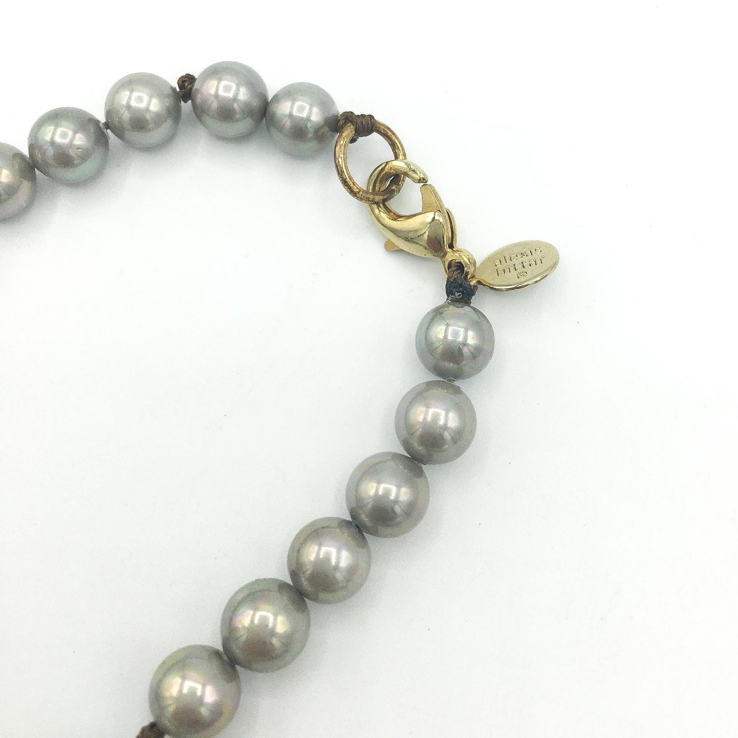 Vintage Alexis Bittar Silver Faux Pearls with Gold Tone Rhinestone Accent Necklace, 16"