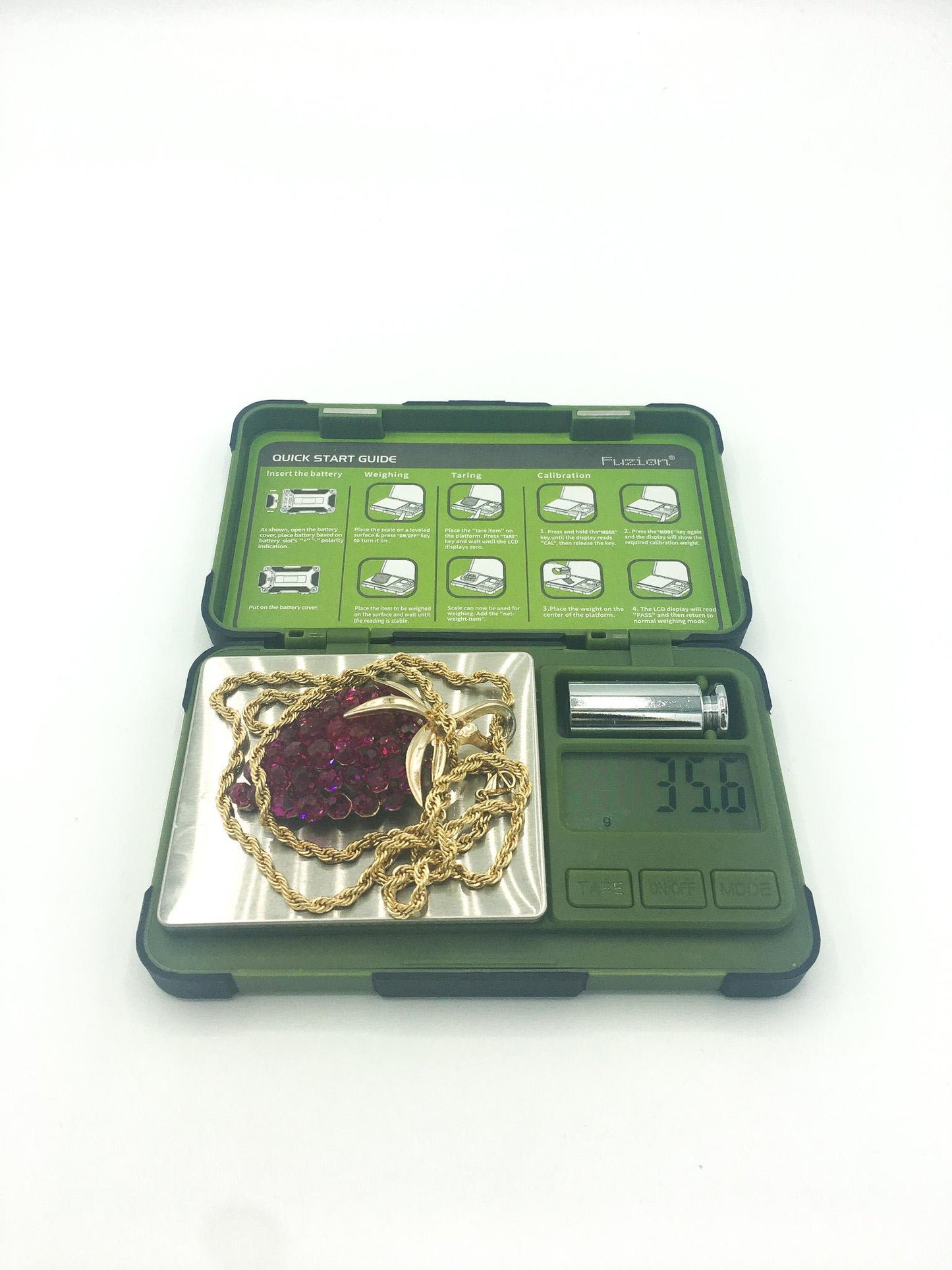 Vintage Trifari Briolette Fuschia Rhinestone Strawberry Necklace, 24" Chain, 2" Pendant