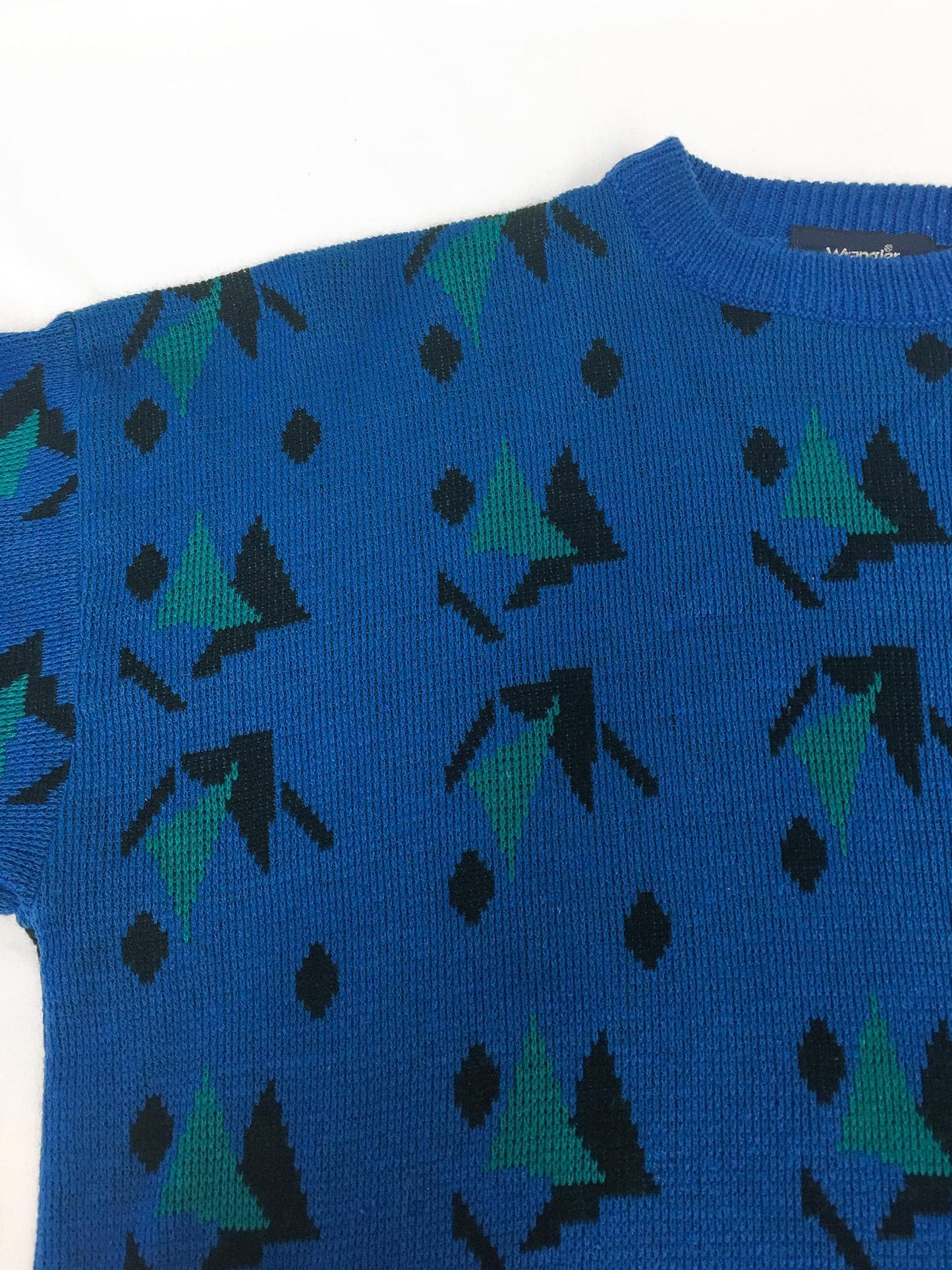 Vintage Wrangler Blue Abstract Geometric Print Sweater, Men's Sz. L, Vintage Grandpa Sweater
