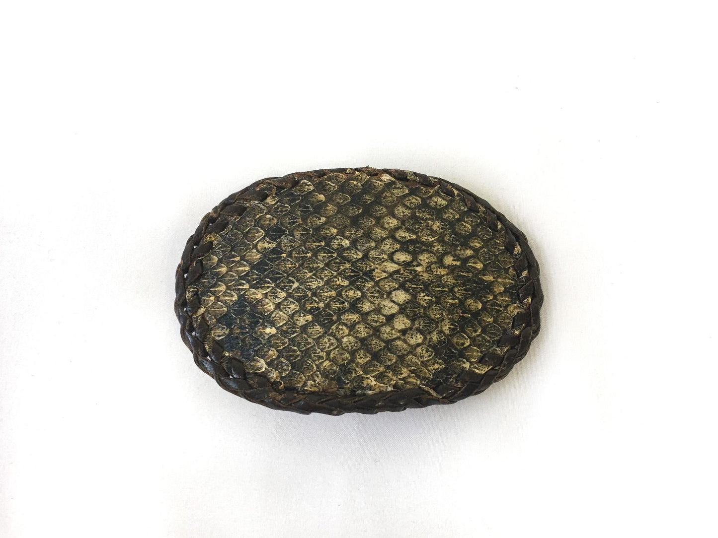 Vintage Handcrafted Green/Yellow Snakeskin Belt Buckle, Vintage Western Belt Buckle