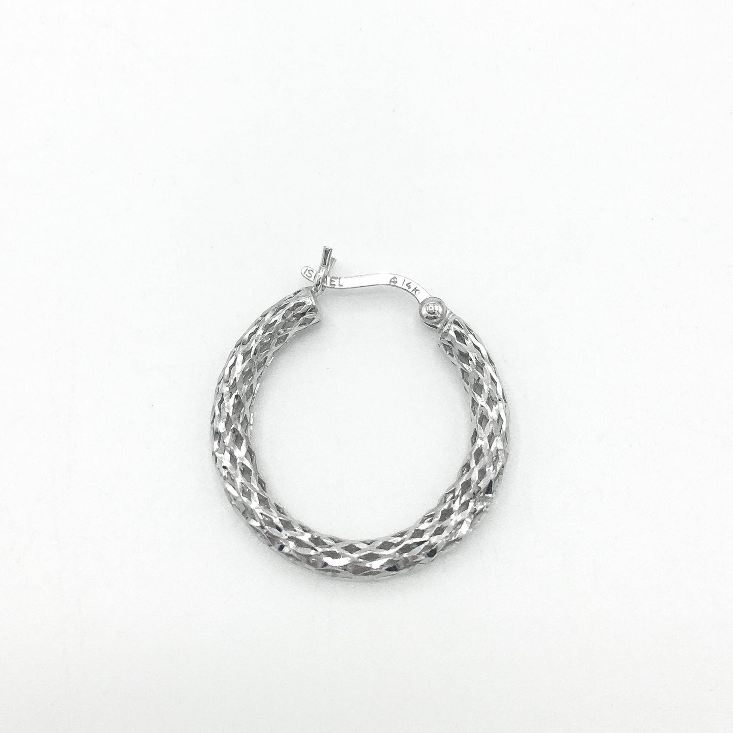 SINGLE 14K White Gold Filigree Braided Hoop Earring, One Earring Only