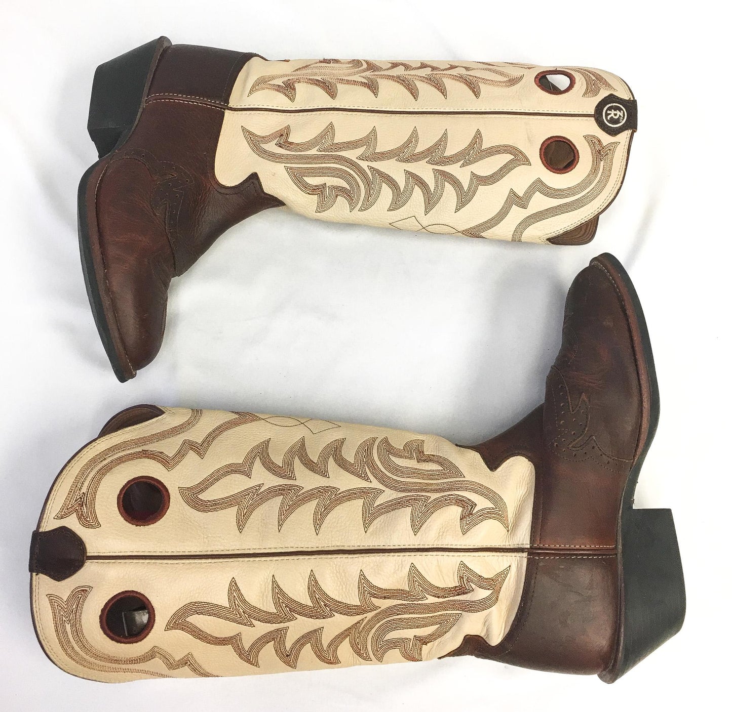 Vintage Inspired Tony Lama Cream Brown Buckaroo Tall Leather Cowboy Boots, Style #RR1013, Men's Sz. 11D, Vintage Western Boots