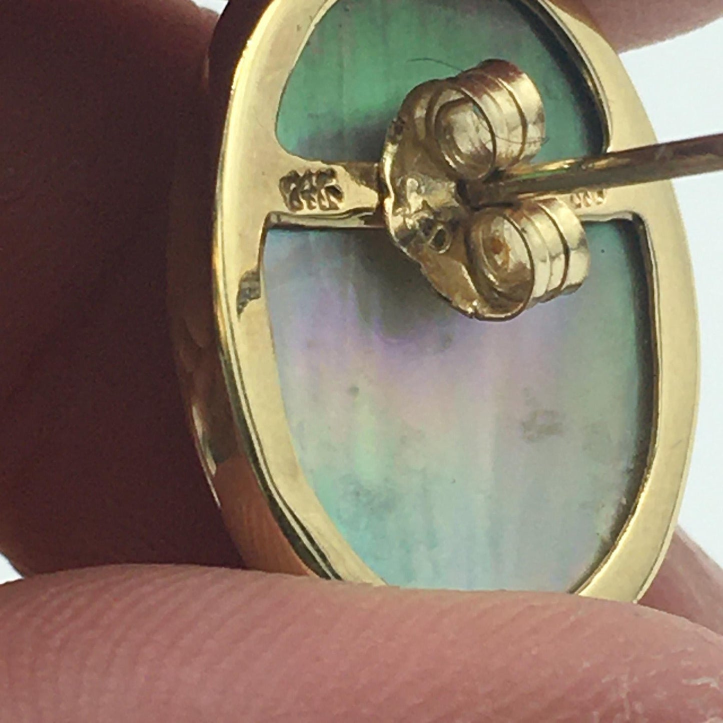 24K Gold Edge Blister Pearl Oval Stud Earrings, Unique Colored Pearl Earrings
