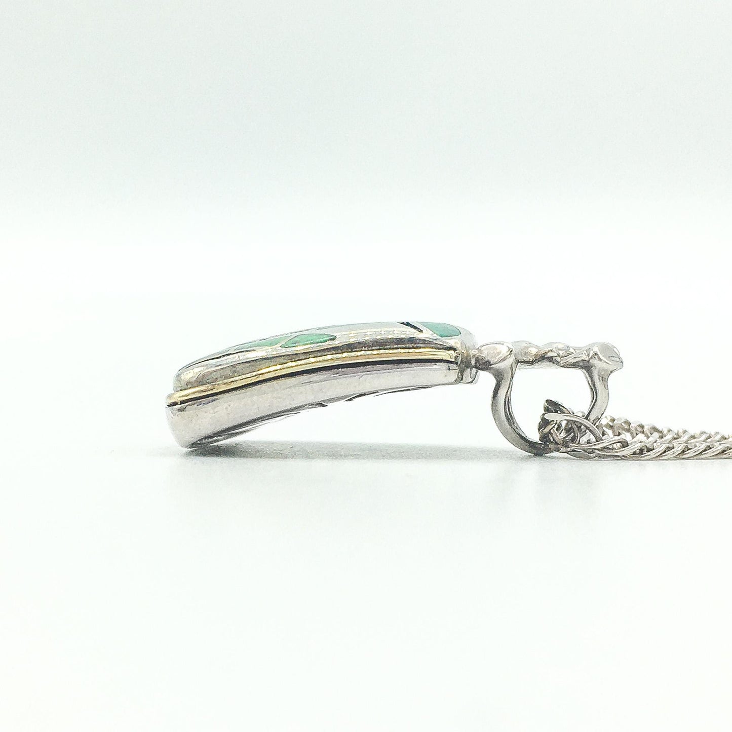 18K 925 Eric Grossbardt Green Bamboo Pendant on 925 Italy 16" Chain, Rare Find