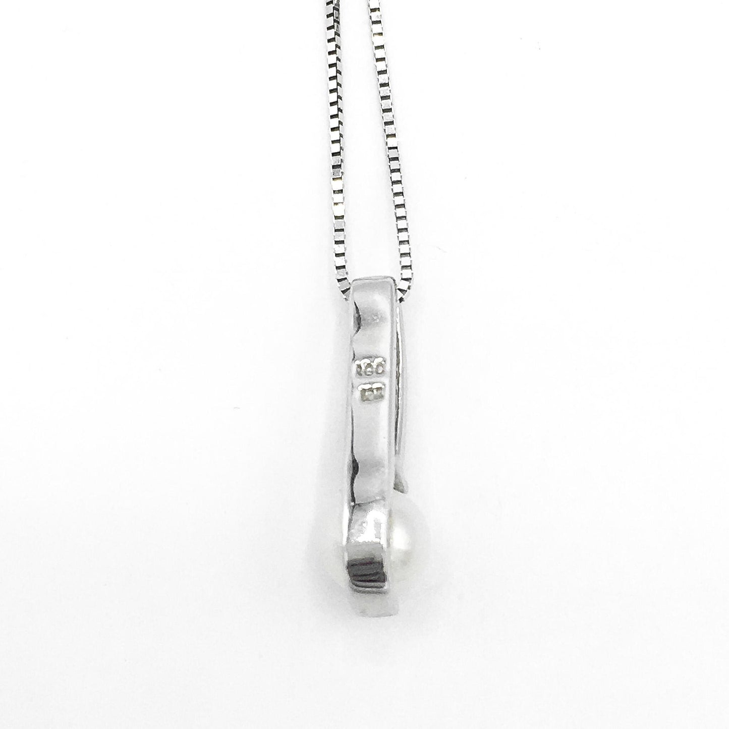 10K White Gold and Pearl and Genuine Diamond Necklace, 18" 10K Box Chain