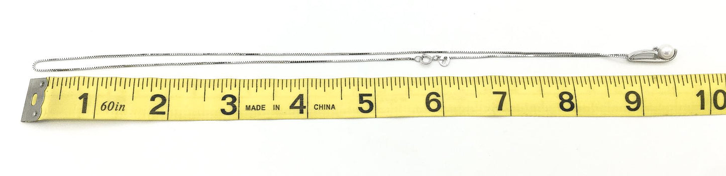 10K White Gold and Pearl and Genuine Diamond Necklace, 18" 10K Box Chain
