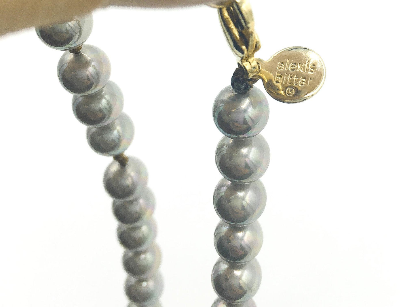 Vintage Alexis Bittar Silver Faux Pearls with Gold Tone Rhinestone Accent Necklace, 16"