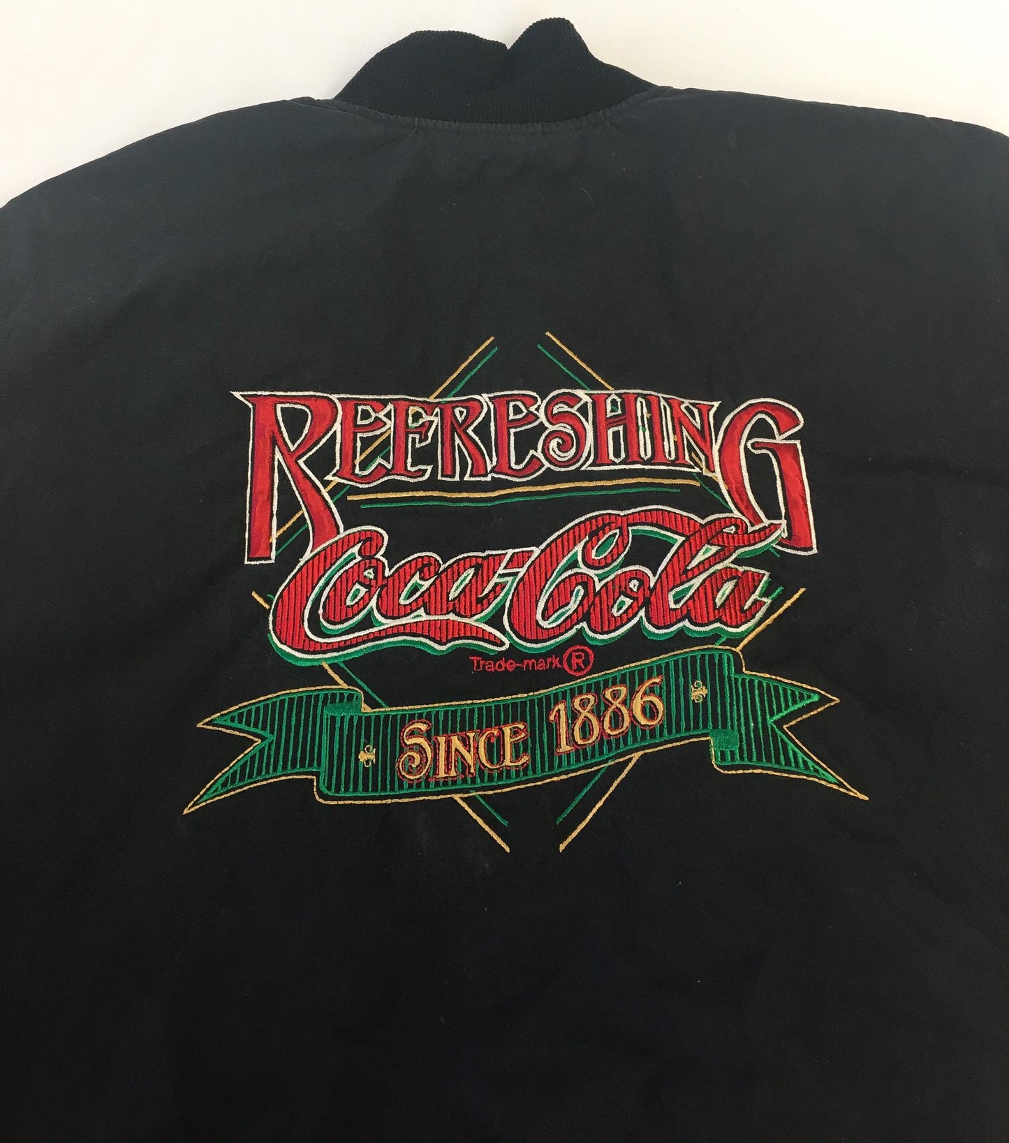Vintage 90s Cocoa Cola Black Embroidered Bomber Jacket, Men's Sz. L, Vintage Cocoa Cola Apparel