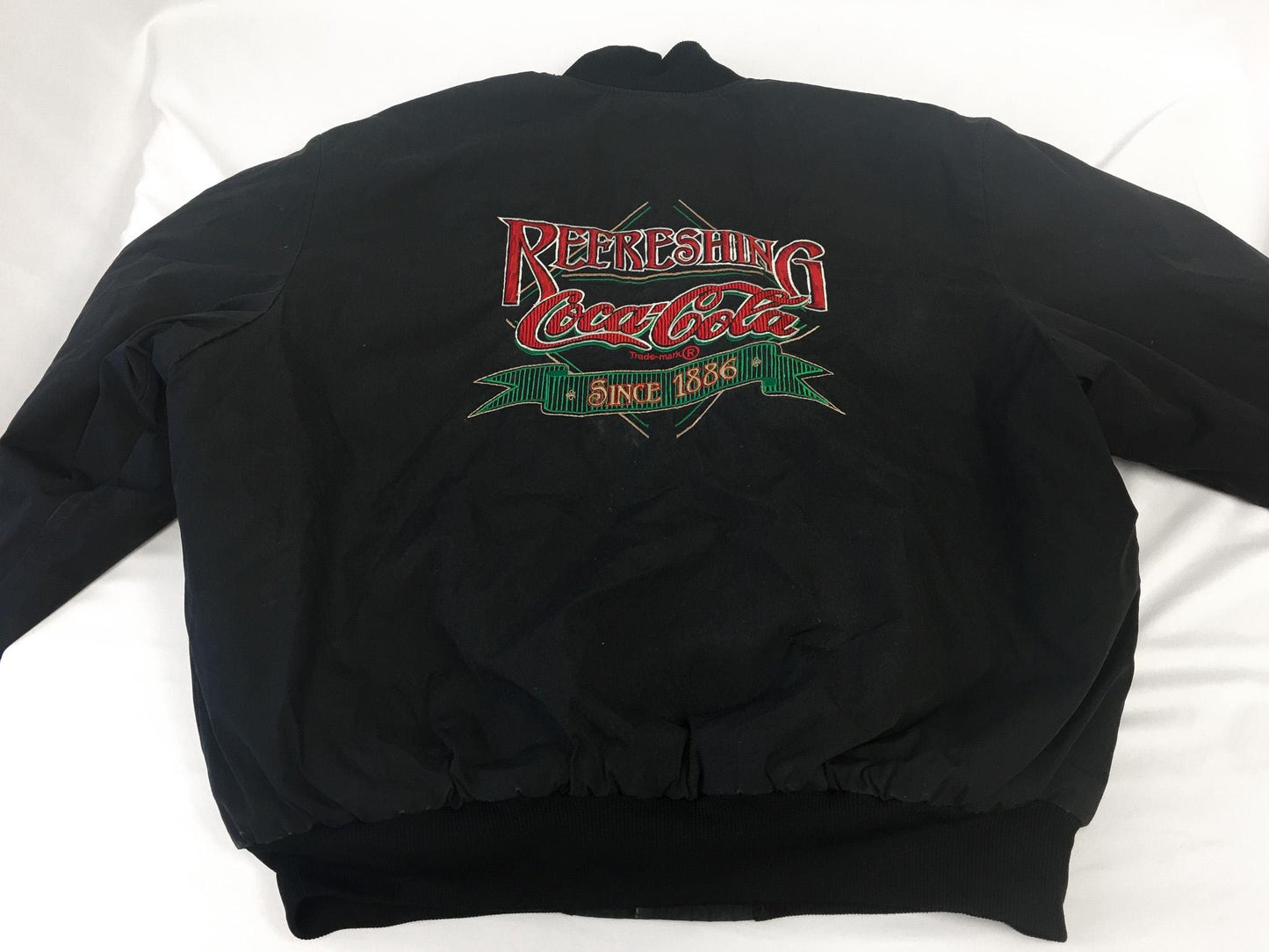 Vintage 90s Cocoa Cola Black Embroidered Bomber Jacket, Men's Sz. L, Vintage Cocoa Cola Apparel