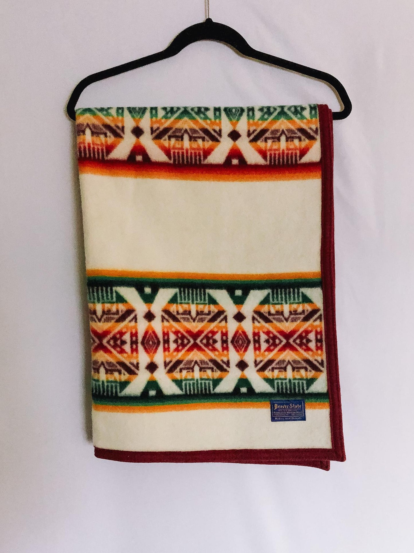 Vintage Pendleton Beaver State Blanket USA Wool Throw Blanket with Southwest Print, Small Blanket 43" x 31.5"