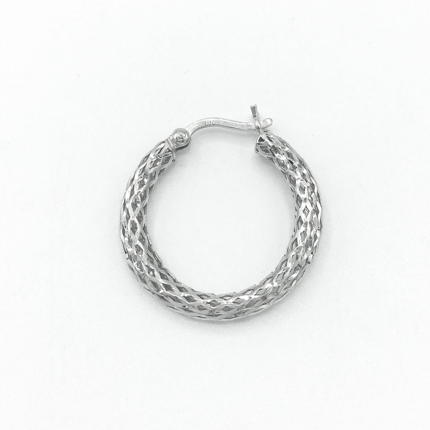 SINGLE 14K White Gold Filigree Braided Hoop Earring, One Earring Only