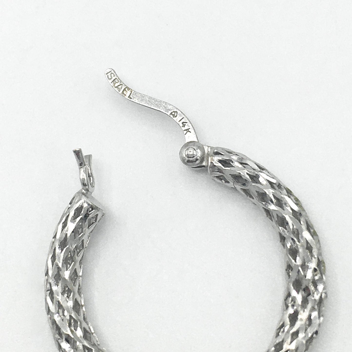 SINGLE 14K White Gold Filigree Braided Hoop Earring, One Earring Only