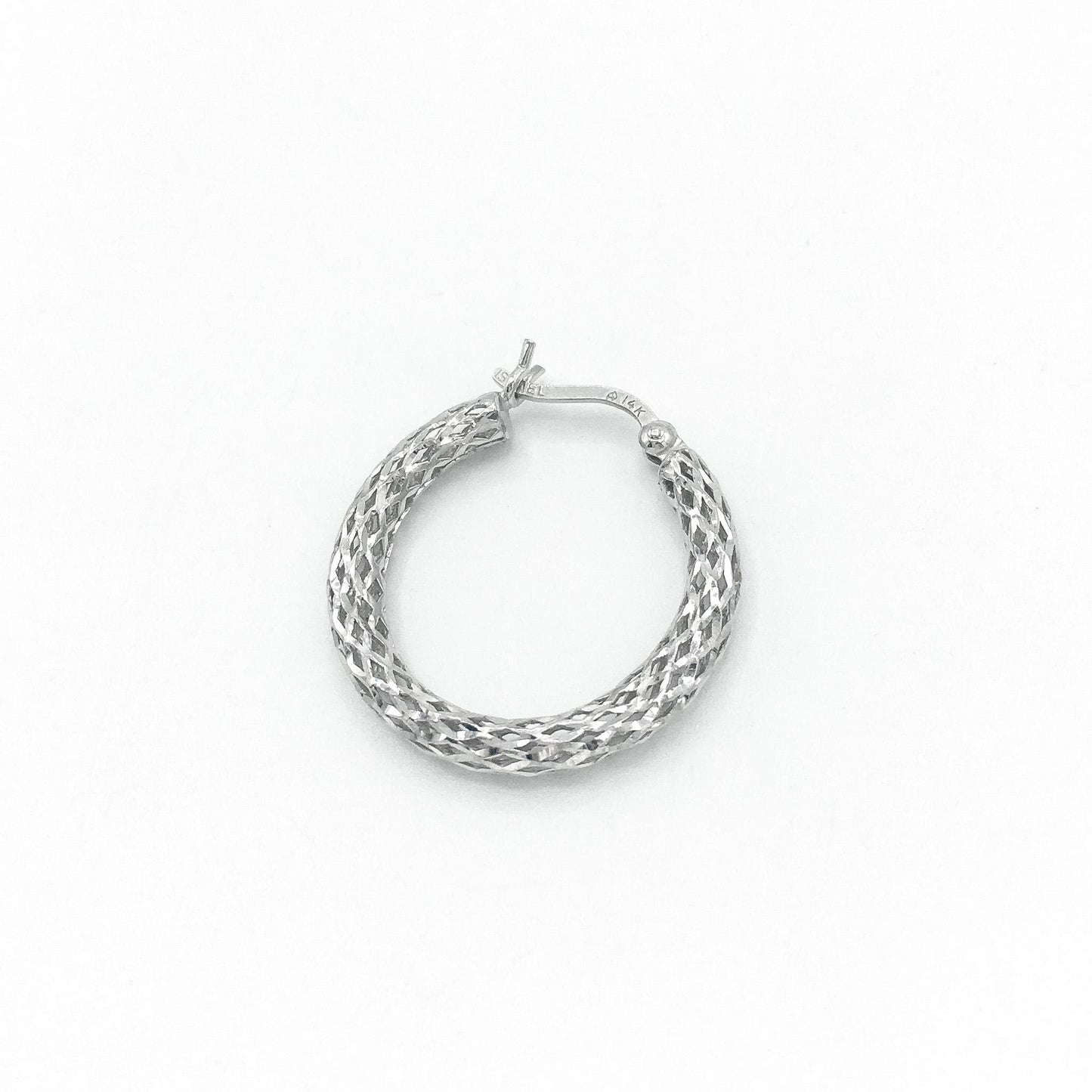 SINGLE 14K White Gold Filigree Braided Hoop Earring, One Earring Only