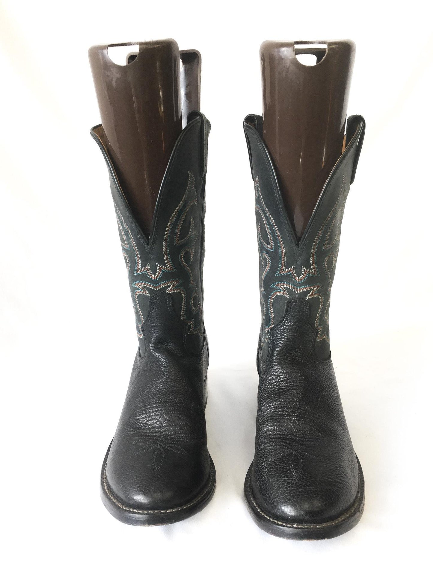 Vintage Tony Lama Leather Black and Gray Style #7939 Cowboy Boots, Men's Sz. 8.5D, Vintage Western Boots