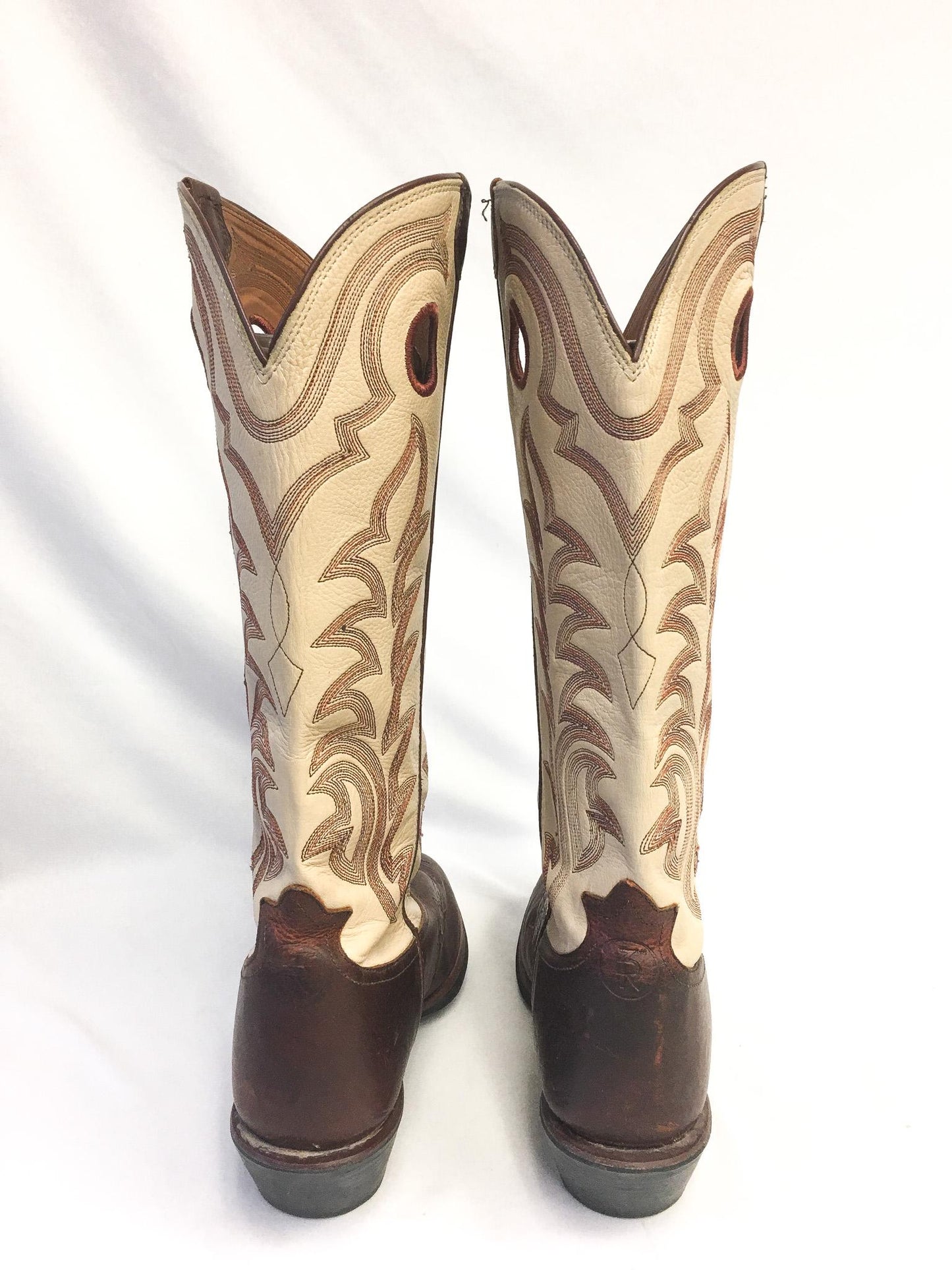 Vintage Inspired Tony Lama Cream Brown Buckaroo Tall Leather Cowboy Boots, Style #RR1013, Men's Sz. 11D, Vintage Western Boots