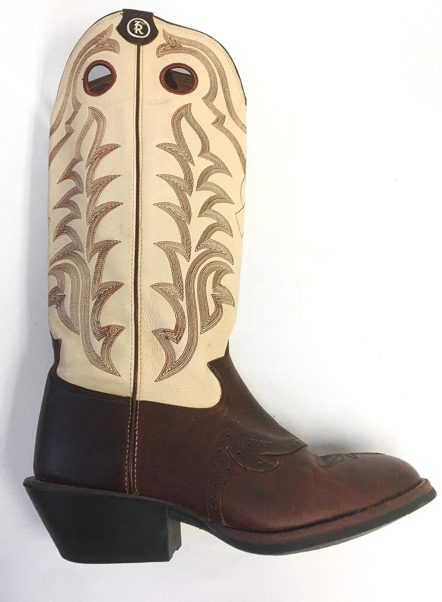 Vintage Inspired Tony Lama Cream Brown Buckaroo Tall Leather Cowboy Boots, Style #RR1013, Men's Sz. 11D, Vintage Western Boots