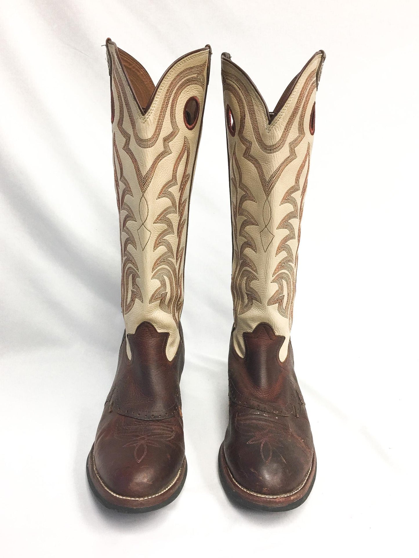 Vintage Inspired Tony Lama Cream Brown Buckaroo Tall Leather Cowboy Boots, Style #RR1013, Men's Sz. 11D, Vintage Western Boots