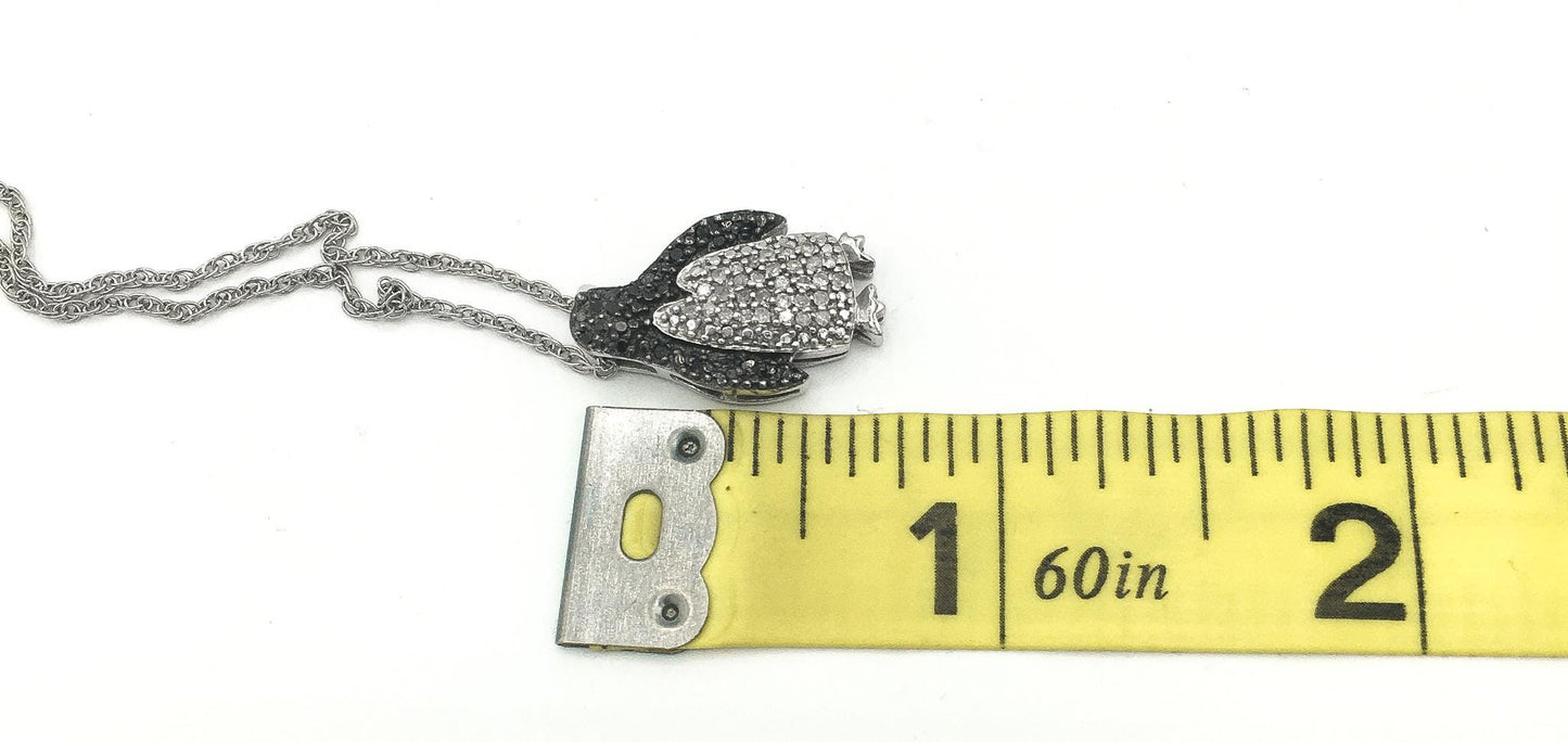 925 Heng Ngai Diamond and Marcasite Penguin Necklace on 925 20" Rope Chain