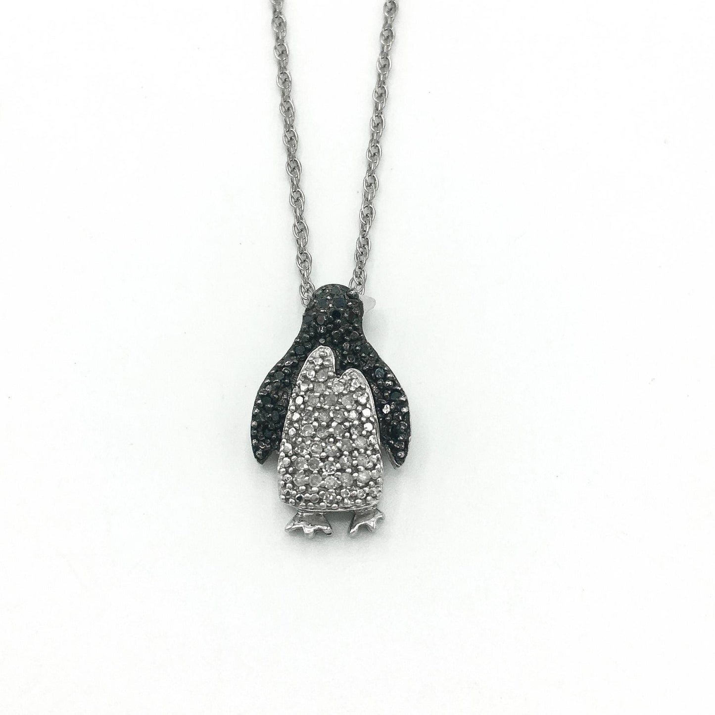 925 Heng Ngai Diamond and Marcasite Penguin Necklace on 925 20" Rope Chain