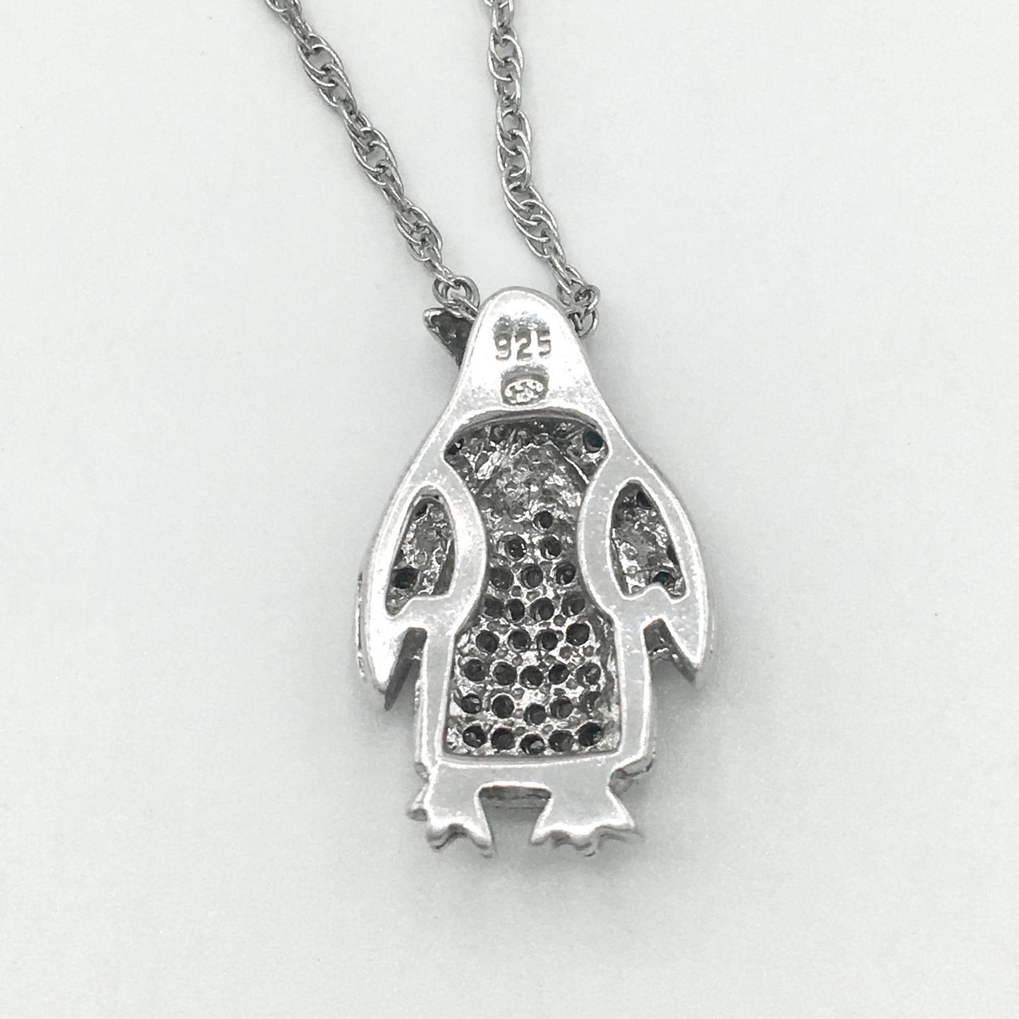 925 Heng Ngai Diamond and Marcasite Penguin Necklace on 925 20" Rope Chain